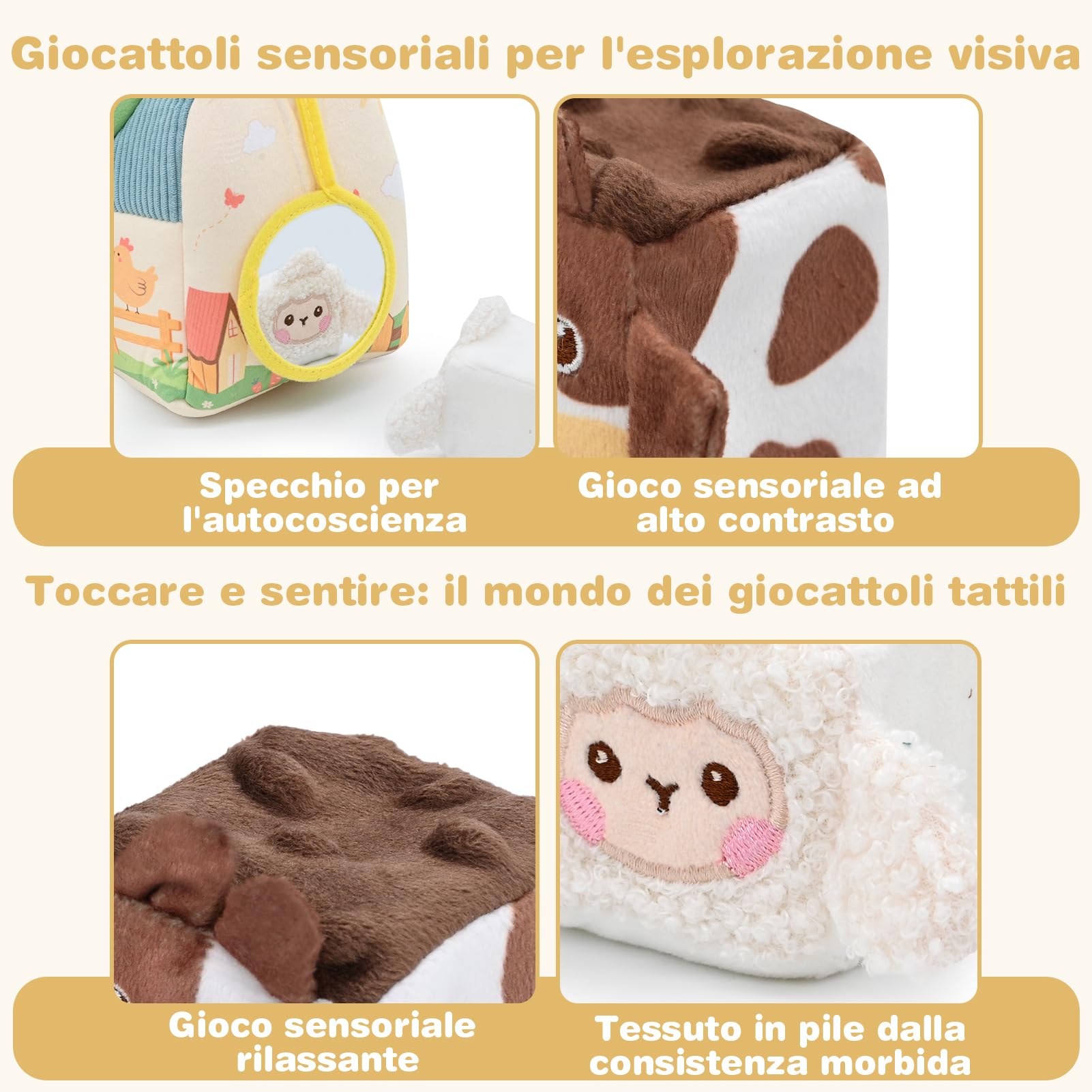 Giochi Bambini 1 Anno, Giochi Montessori 1 Anno, Fattoria Animali Bambini con Fienile/Sonaglio/Specchio, Giochi Neonato 6 9 12 Mesi, Regalo Bambino 1 Anno