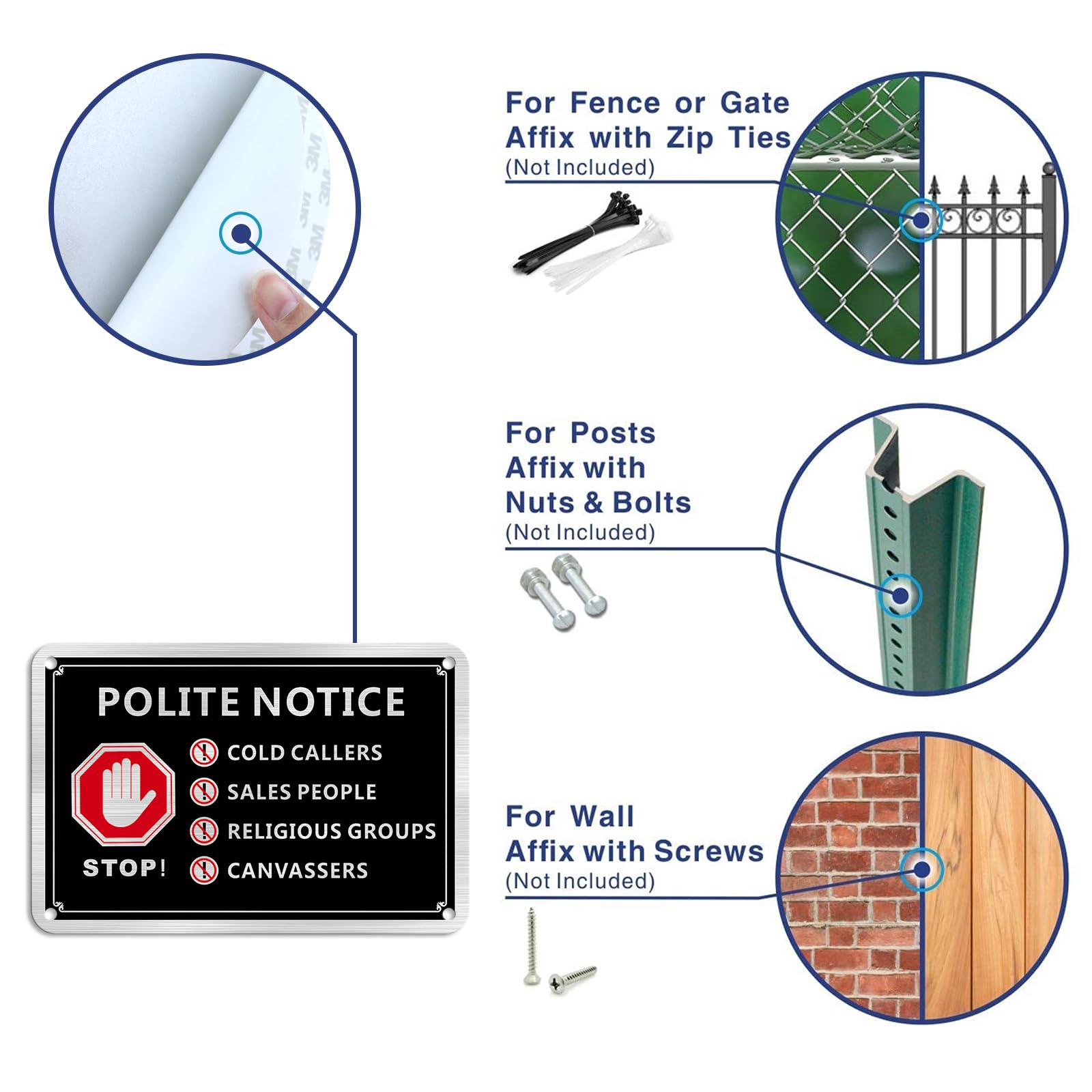 SINMAO No Cold Callers Sign for Front Door Polite Notice Sticker Metal 15x10cm Brushed Aluminium with Pre-drilled Holes Pack of 2 - Image 2
