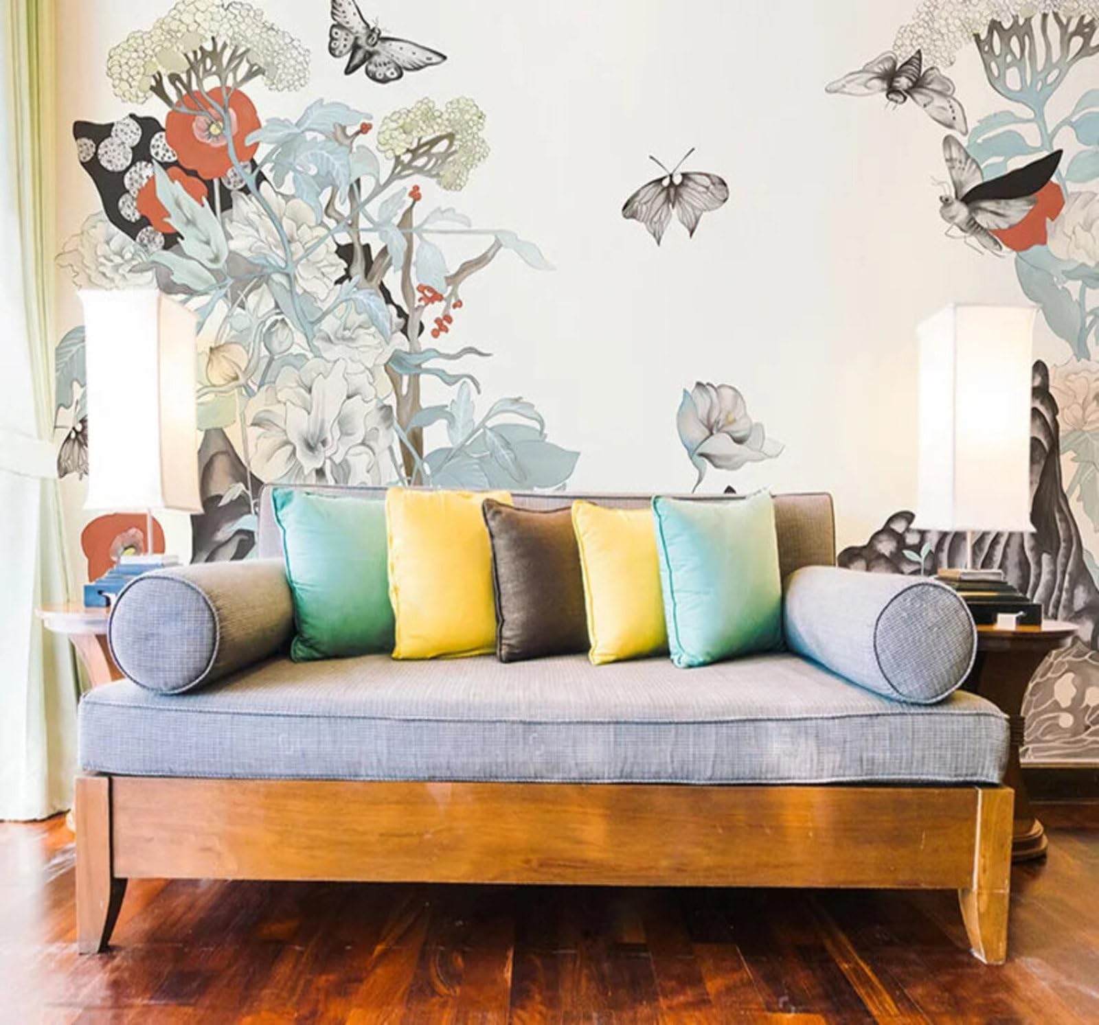 Hand Painted Elegant Butterflies Flowers Sushi Restaurant 3D Wallpaper Easy Install Feature Office Living Room Sofa Bedroom TV Background Wall Decoration-350cm×256cm