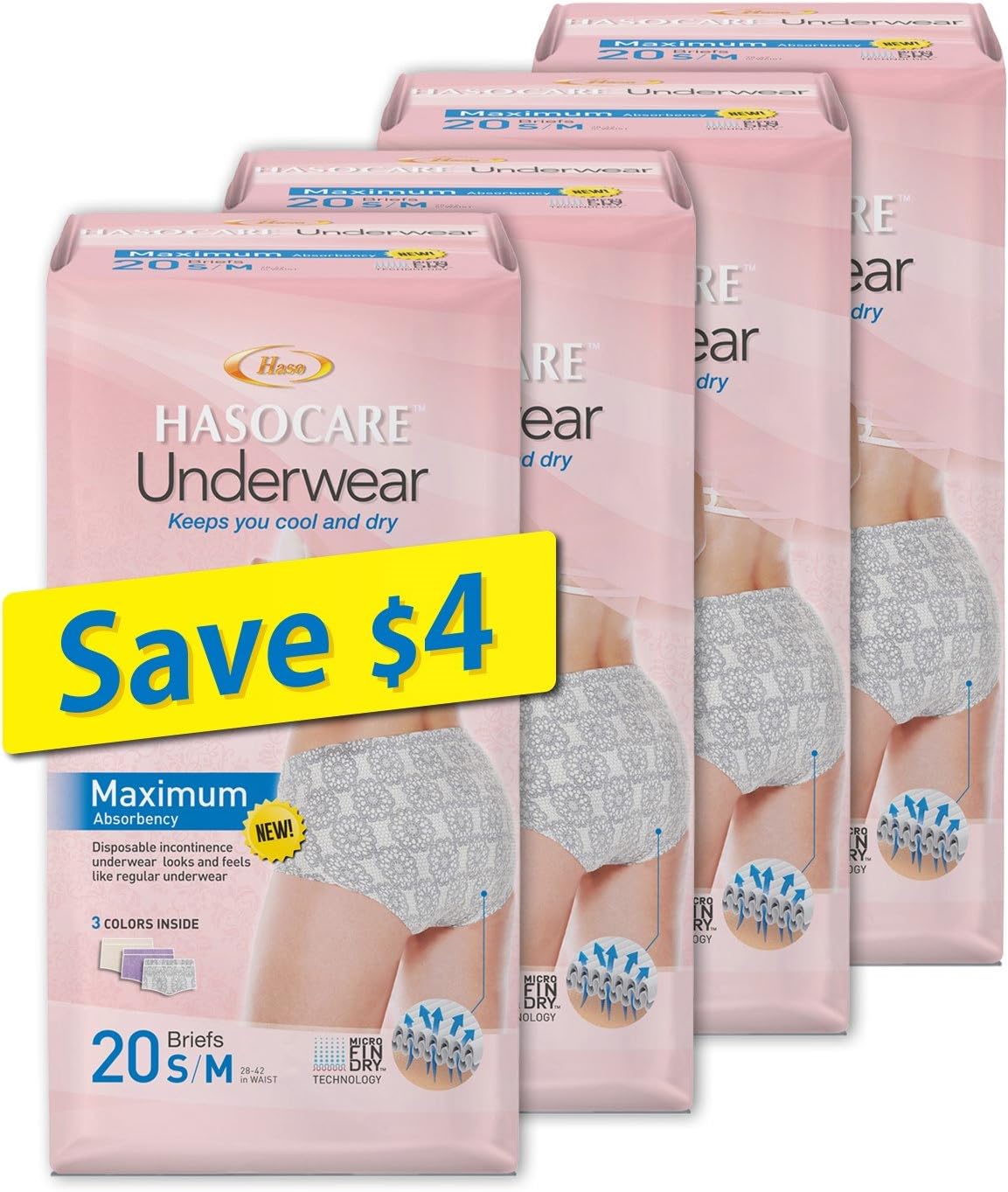HASOCARE Breathable Incontinence Underwear for Women, Maximum Absorbency, Samll/Medium, 80 Count (4packs x 20pcs.)