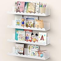 Gattlukd 17 Inch White Metal Scalloped Floating Shelves, 4 Pack Nursery Book Shelves for Kids Bedroom, Baby Room Wall Decor