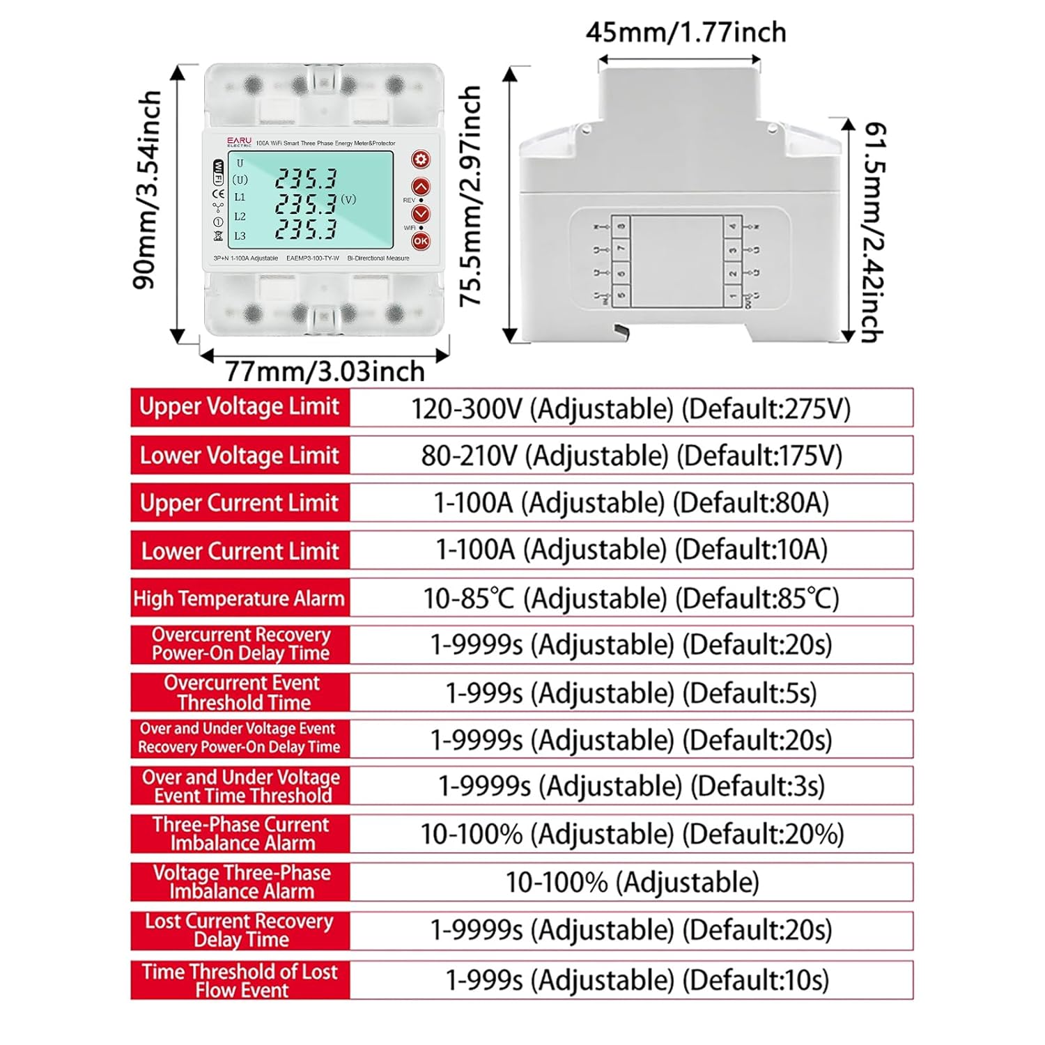 3 Phase AC380V 100A Tuya WiFi Smart Bi-Directional Energy Power kWh Meter Over Under Voltage Current Protector Relay Switch Current Limit Phase Squence Protector Voice Remote... - Image 4