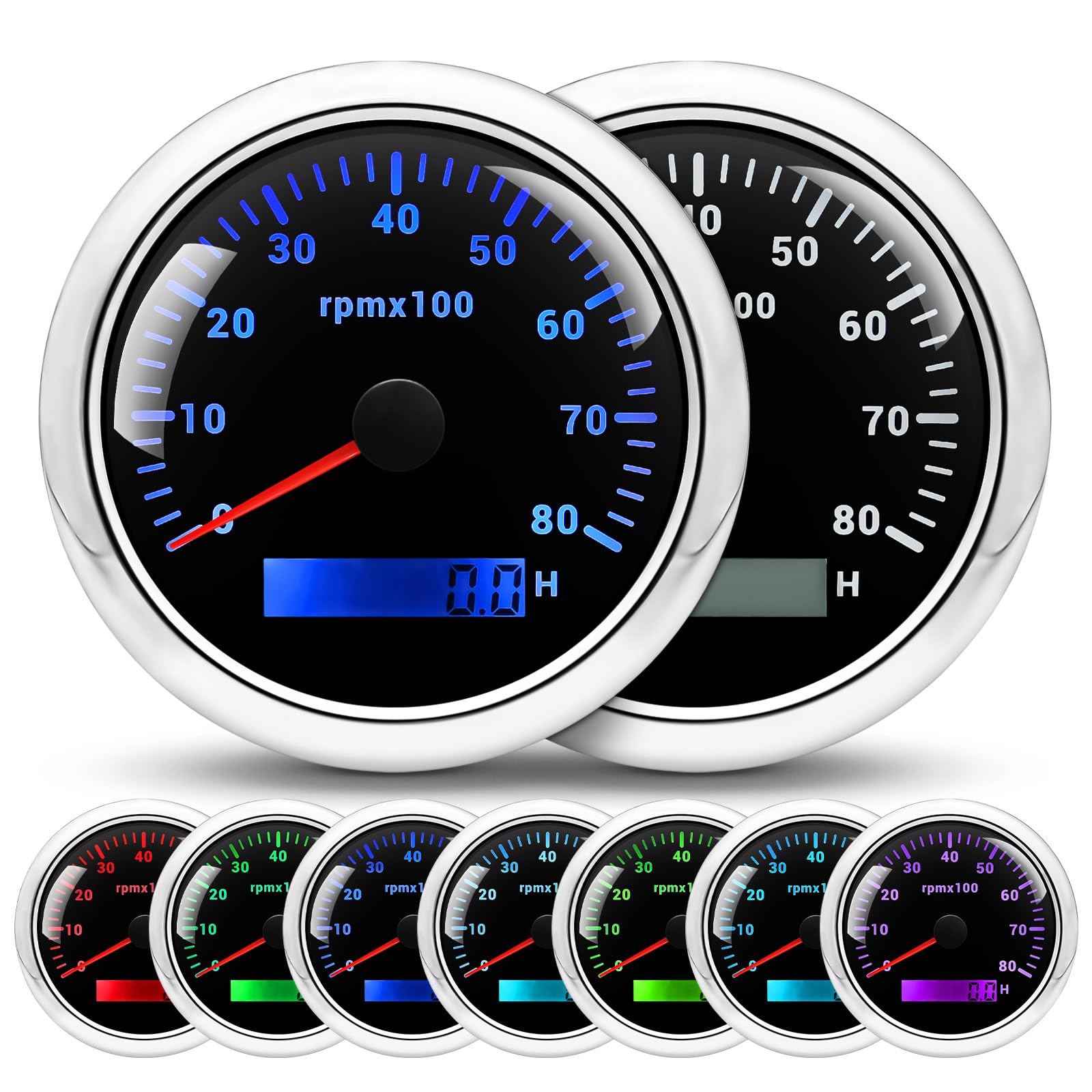 MAIMEIMI RPM Tachometer Gauge for Car 0-8000 RPM 3-3/8" 85mm Waterproof RPM Gauge 12V/24V Pulse Tach Meter for Gasoline, Diesel & Outboard Engine 1-10