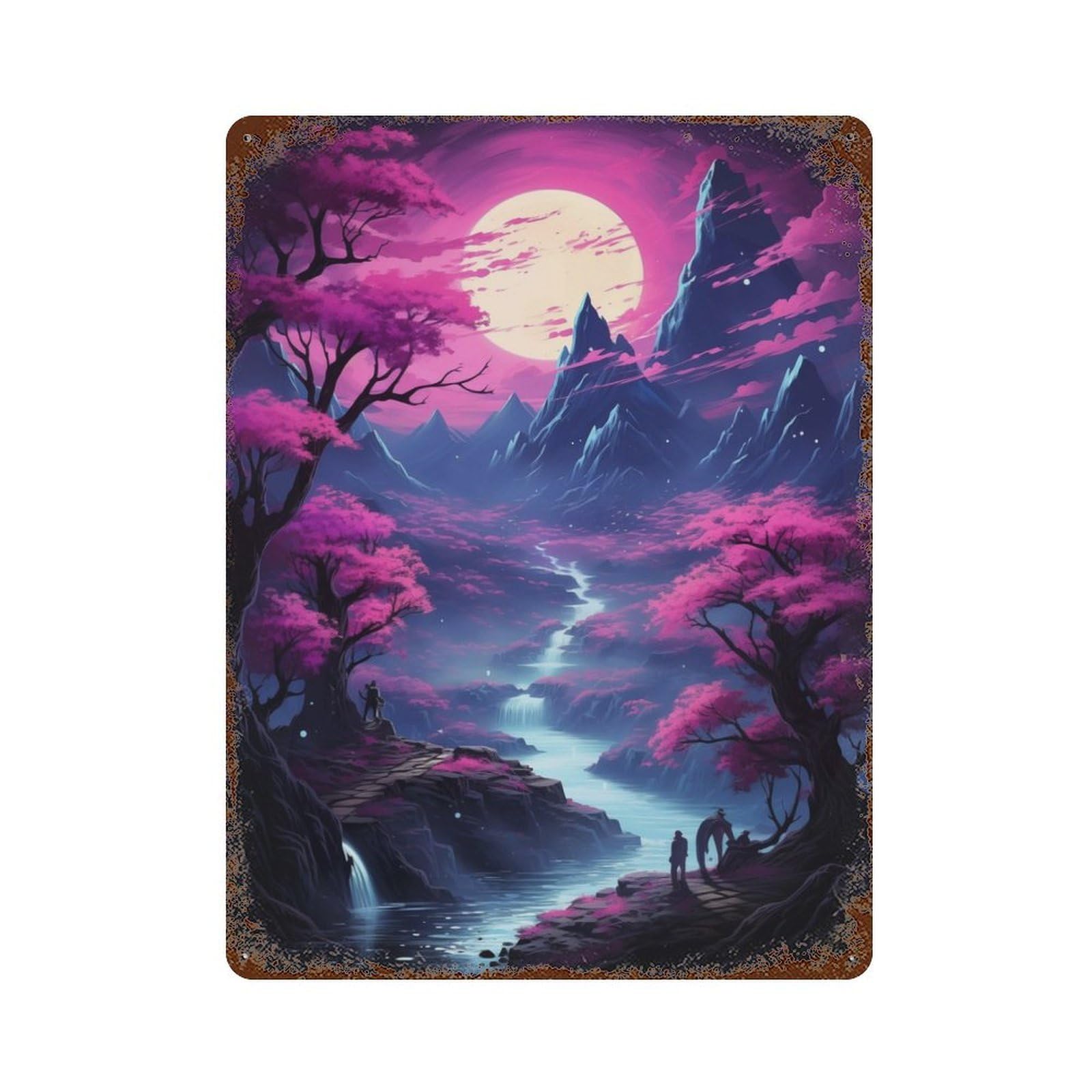 Retro Fantasy Landscape Decorative Tin Sign 15.7"x11.8", Industrial Home Decor for Garage, Pub Or Kitchen