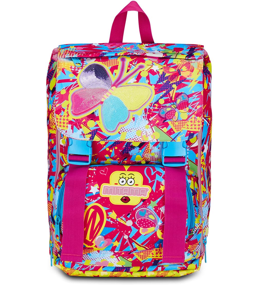 Mitama Mochila extensible Butterfly con bolsillo frontal, rosa, escuela primaria y tiempo libre, niña, Rosa, Talla única, Mochilas rucksack