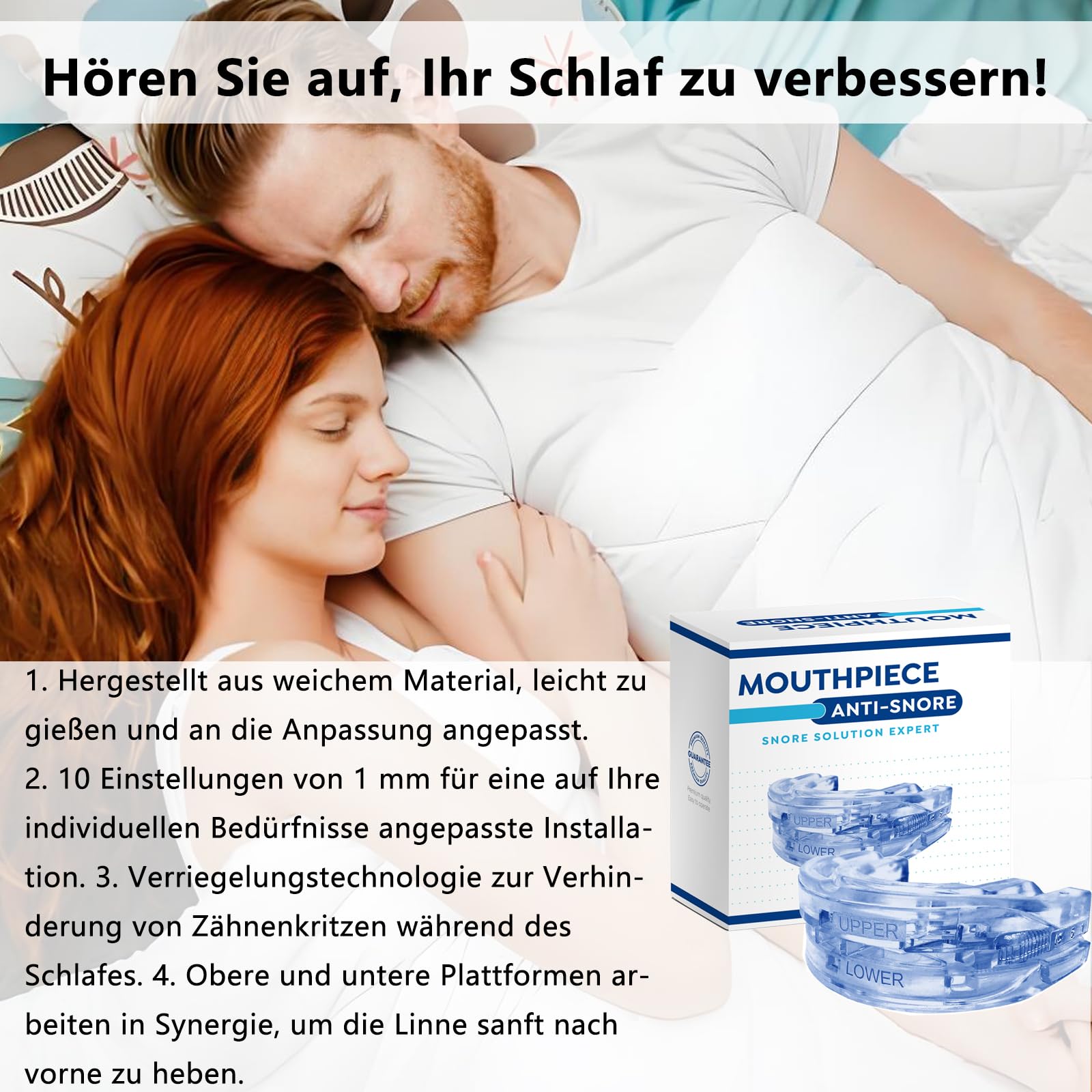 Schnarchschiene Verstellbare Aufbissschiene gegen Schnarchen und Knirschen - Anti Schnarch Schnarchstopper - Anti-Snoring Mouth Guard - Verbessert Schlafqualität (Weiß mittel)