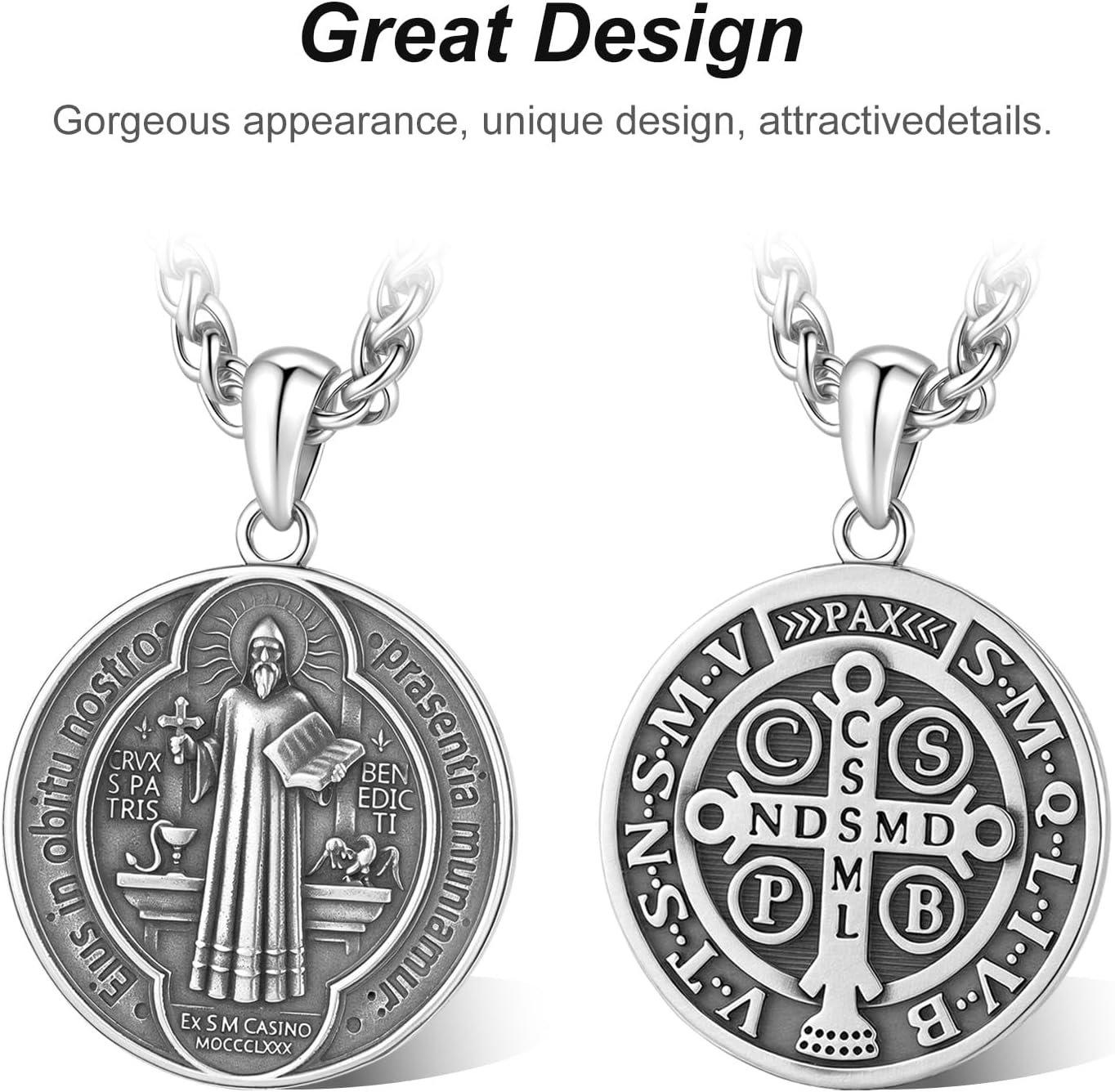 925 Sterling Silver St Benedict Necklace, Saint Benedict Pendant, Protection Religious Amulet Jewelry for Men Women - Image 8