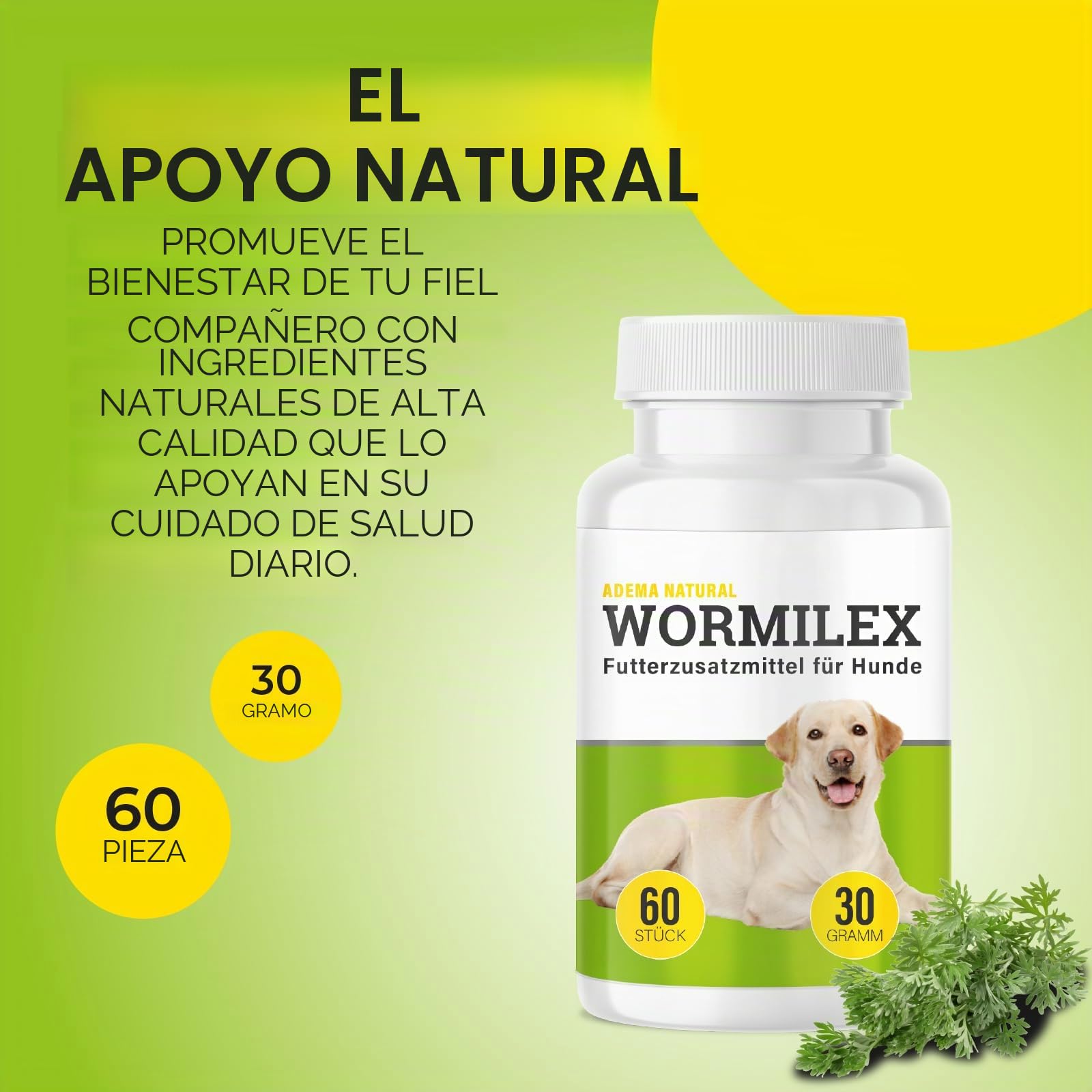 Wormilex - Tratamiento de gusanos secundario para perros - Pastillas secundarias de gusanos - Formulación vegetal sin aditivos - Aditivos alimentarios para perros