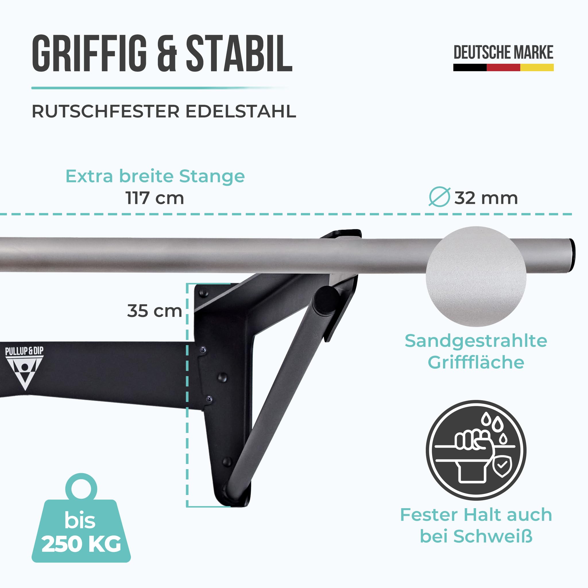 PULLUP & DIP - Muscle Up Bar Klimmzugstange Wand für Indoor & überdachten Outdoor-Bereich | Calisthenics | Klimmzugstange Edelstahl für Front Lever Back Lever & Home Gym
