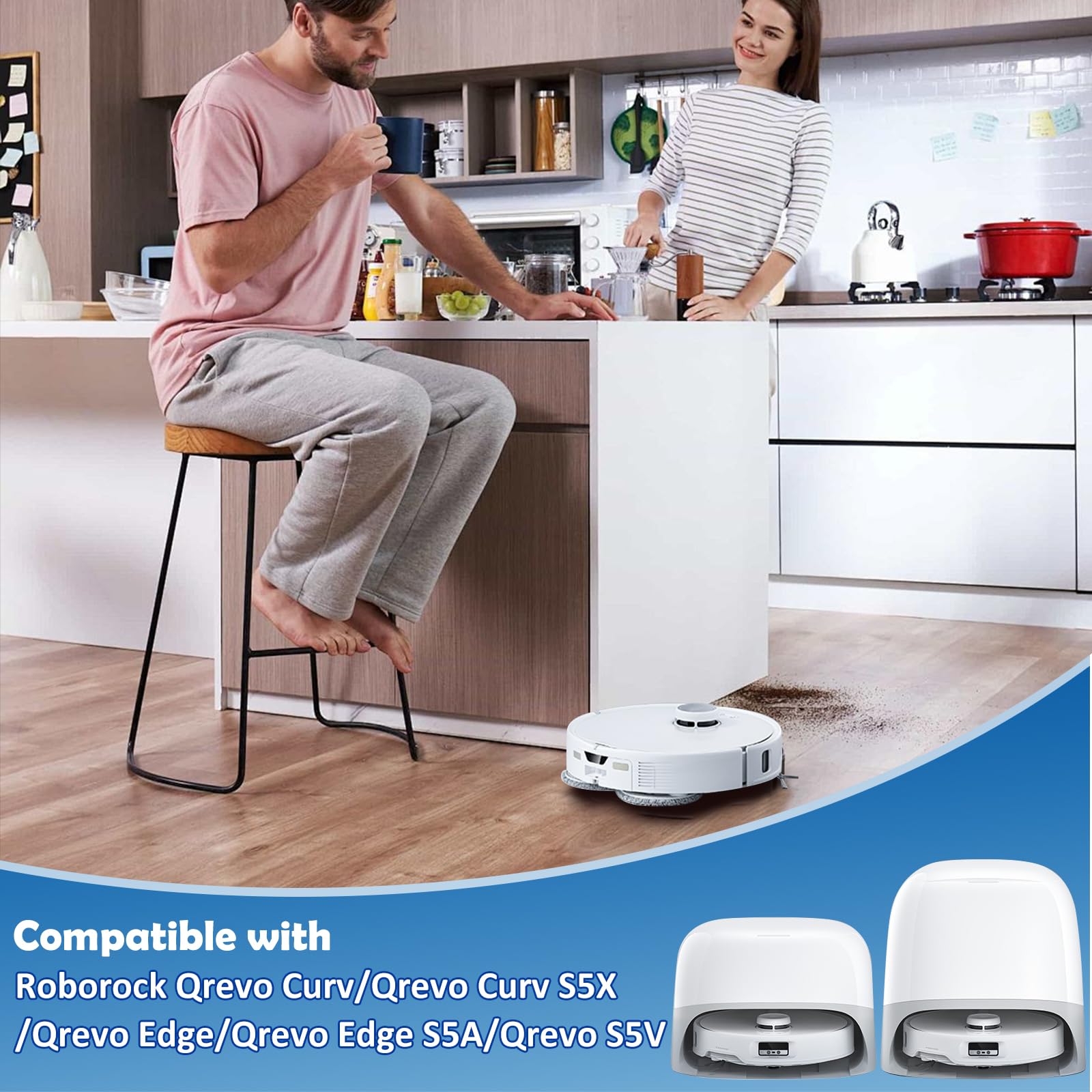 Qrevo S5V Zubehör für Roborock Qrevo S5V,Qrevo Curv/Curv S5X,Qrevo Edge,Qrevo Edge S5A Staubsauger,1 Hauptbürsten,2 HEPA-Filter,6 Staubbeutel,4 Wischtücher,4 Seitenbürsten,1 Bürste,20Pcs Ersatzteilset