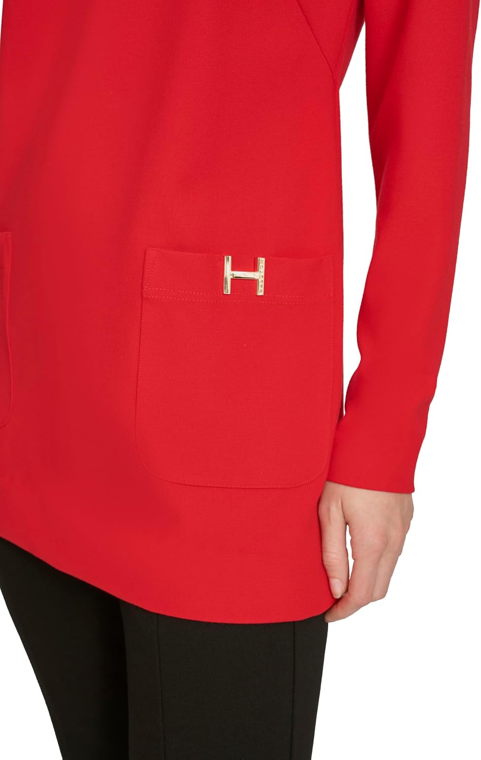 HALSTON Women's Long Sleeve Tunic With Pockets Hardware