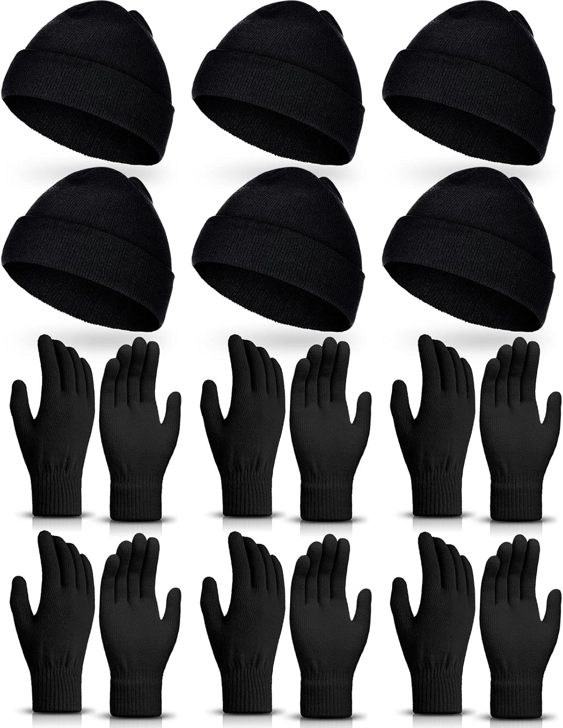 12 Pieces Winter Beanies Hat and Gloves for Men Women Warm Knitted Caps Gloves Set 6 Pairs Unisex Winter Mittens 6 Warm Hats