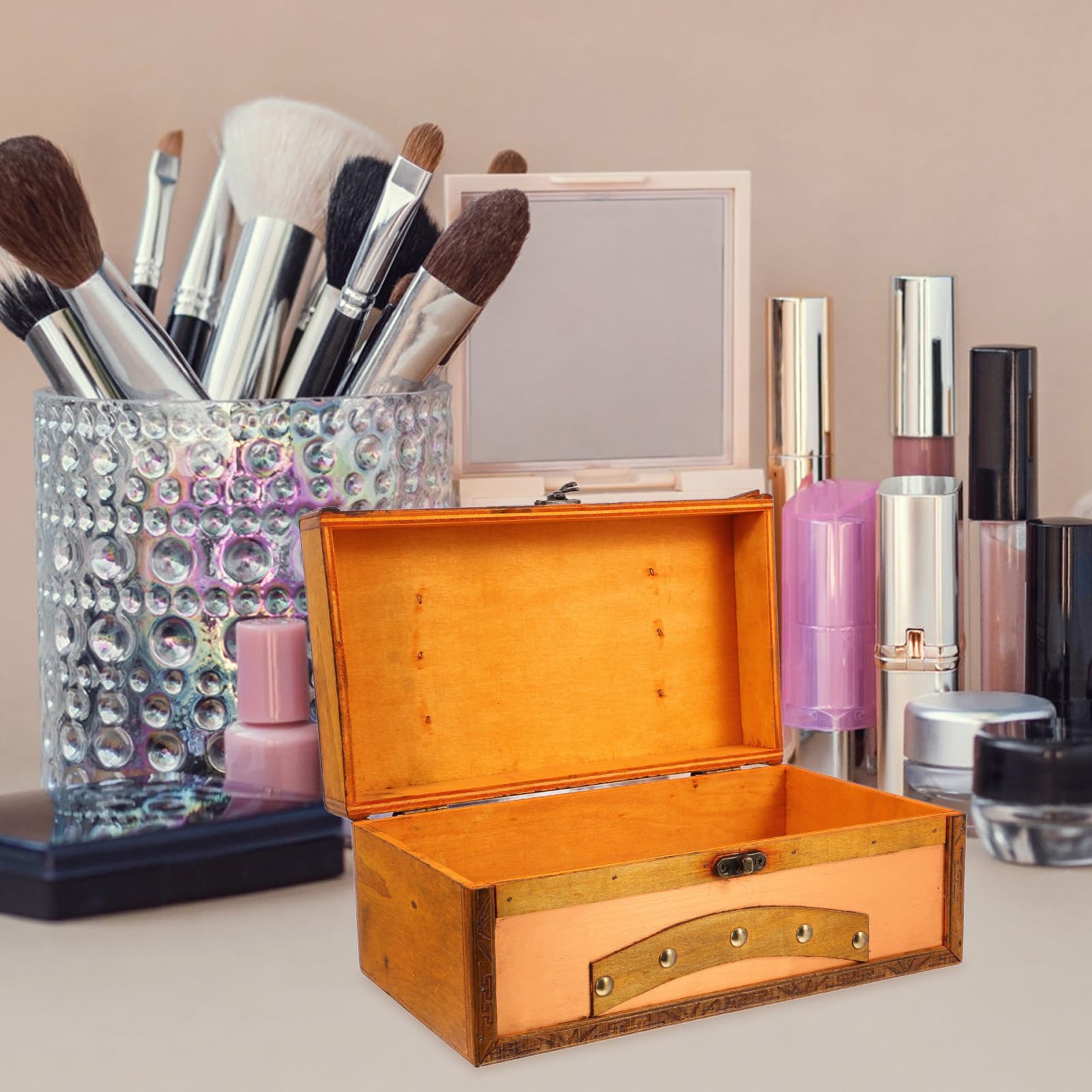 Caja de Almacenamiento Decorativa de Madera Retro para Tarjetas y Recuerdos