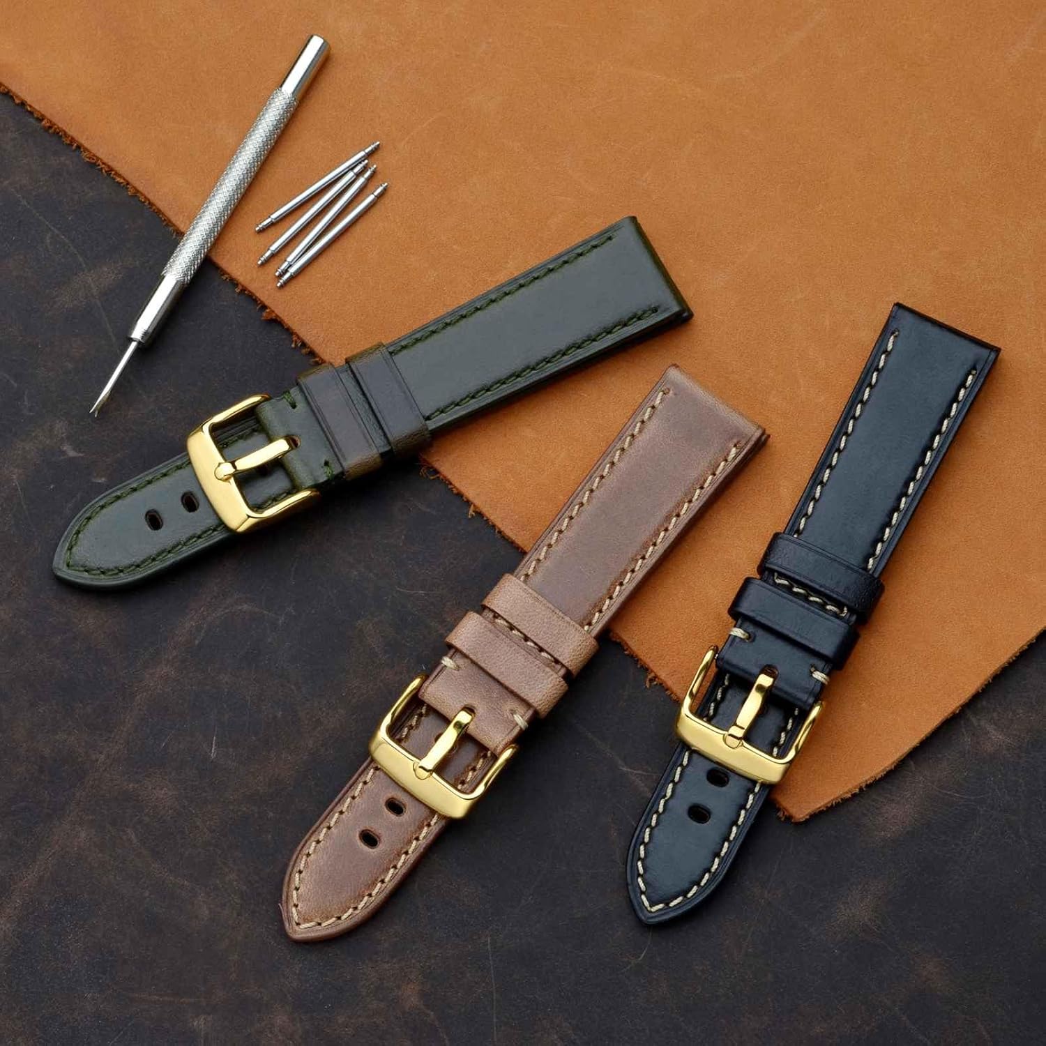 BISONSTRAP Leather Watch Band 18mm 19mm 20mm 21mm 22mm 23mm 24mm, Antique Watch Straps for Men, Supple and Breathable Calfskin