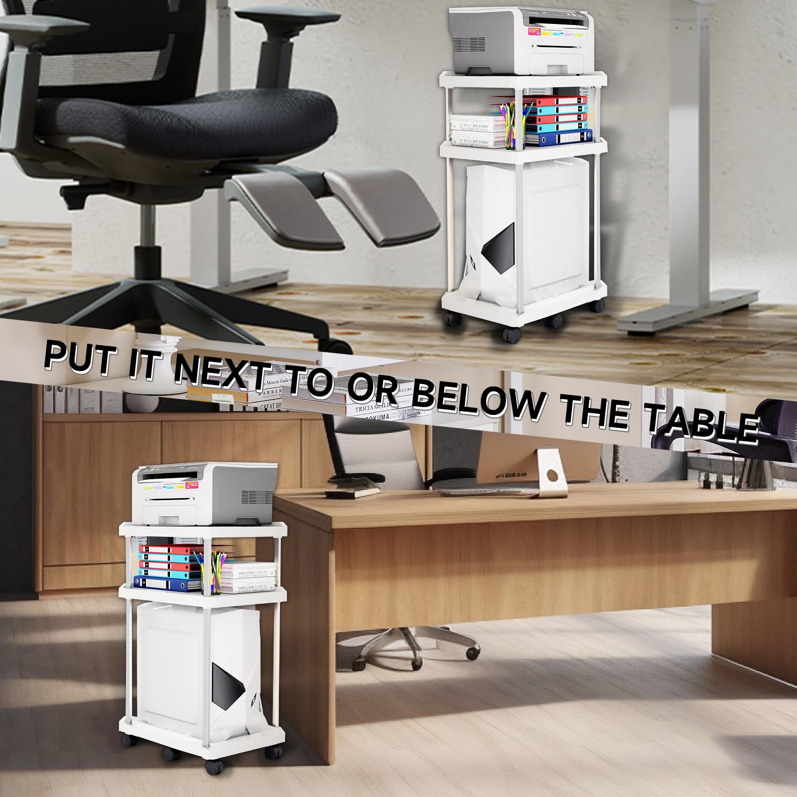 Computer Tower Ständer mit Rollen, PC-Tower-Ständer 3 Schicht, Mobiler PC-Gehäuseständer, ATX-Gehäuse CPU Halter, Weiß