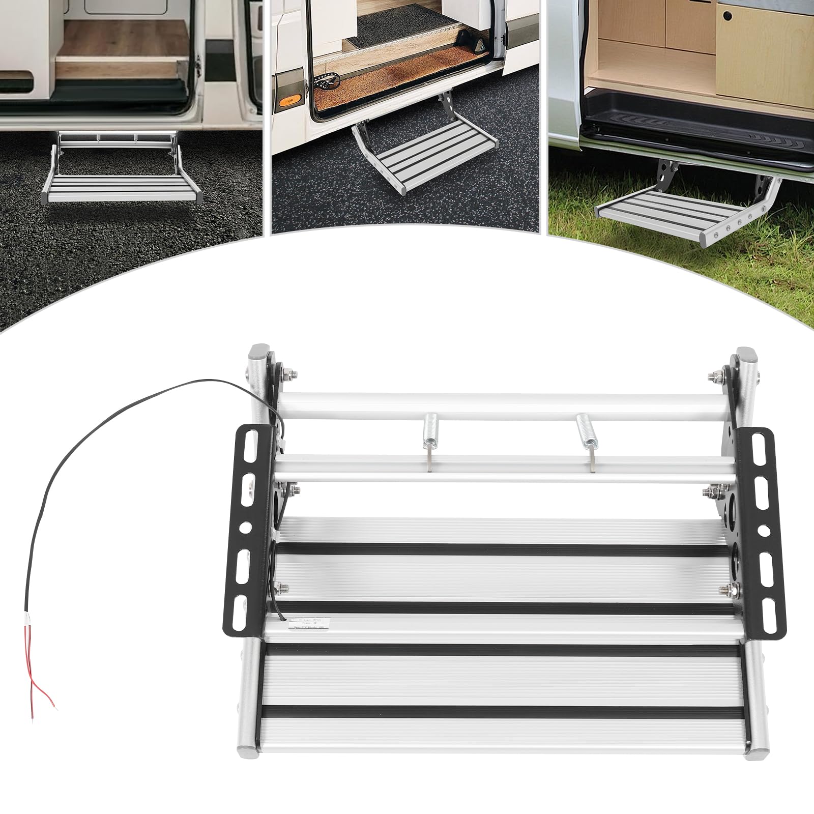 Escalón manual para caravana plegable, escalón de entrada con luz LED para caravanas y viajes
