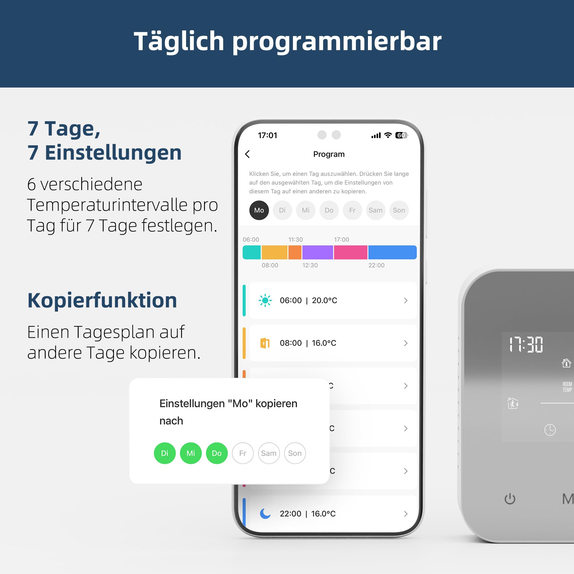 Beok WiFi Thermostat Für Gaskessel, Tuya Smart Raumthermostat Thermostate Heizung Digital LCD-Anzeige Kompatibel mit Alexa Google Assistant, Batteriebetrieben, Aufputz BOT-R8W-WIFI Weiß