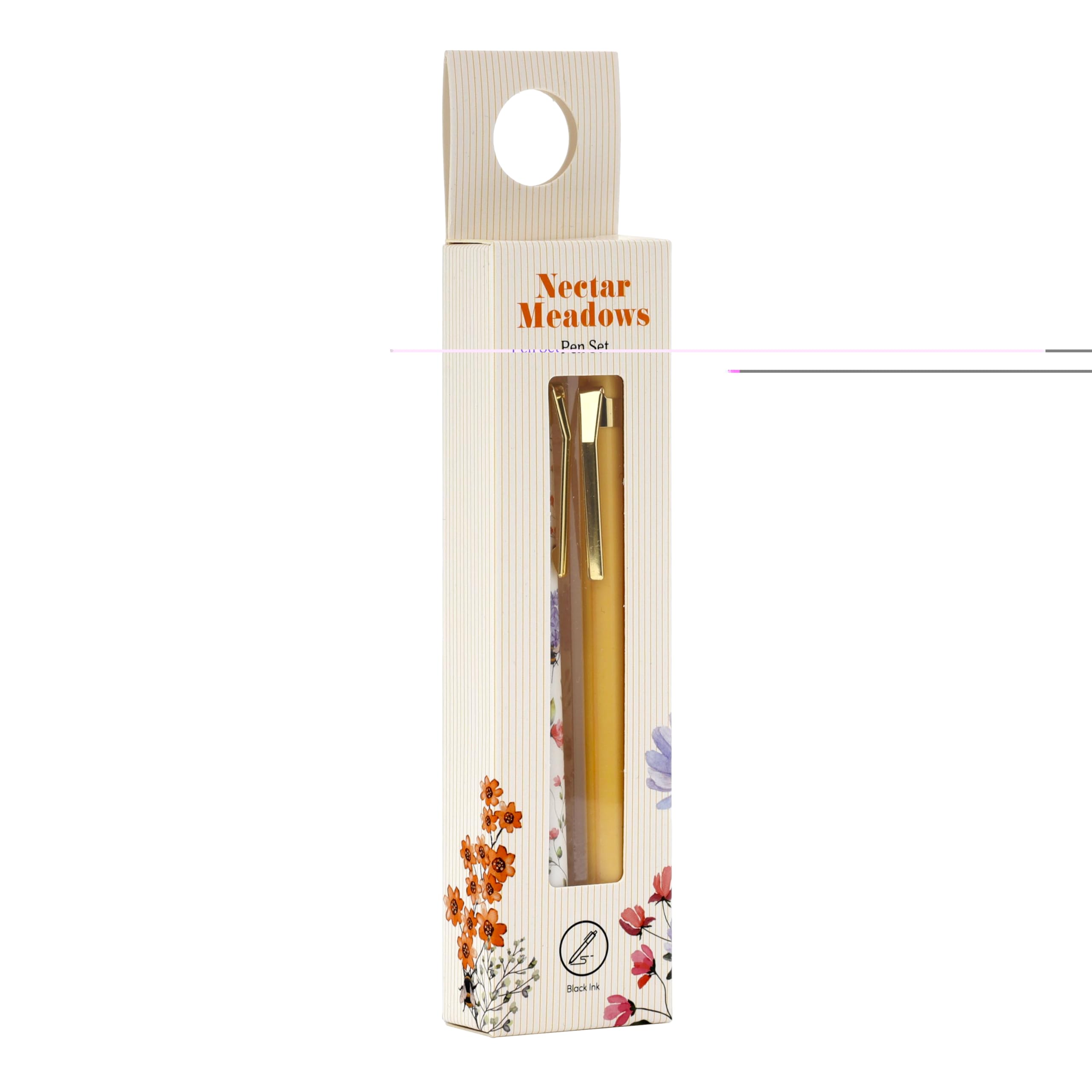 Puckator Nectar Meadows Pen Twin Set - Pen Stationary Set - Cool Fancy Pack of Pens Black For Office Writing College - Uni Essentials - Back to School Supplies - Non Smudge