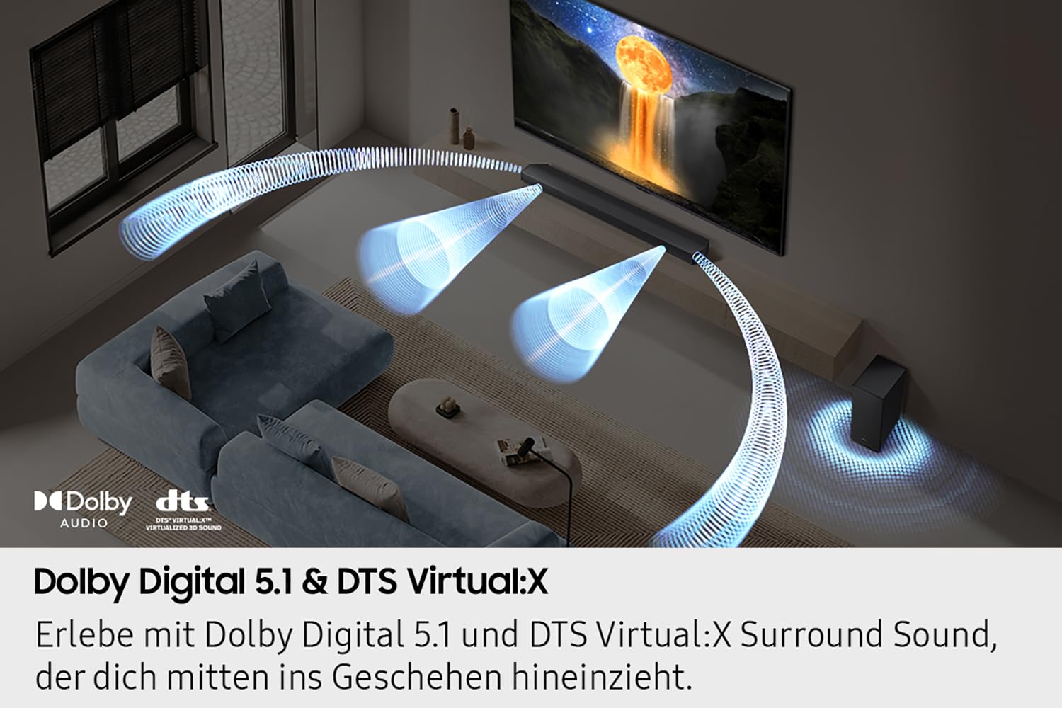 Samsung HW-B760GF B-Series Barra de Sonido de 5.1 Canales para TV, Altavoces de TV con subwoofer inalámbrico de 6,5", Dolby Digital 5.1 y DTS Virtual:X, Q-Symphony, Game Mode, Sonido adaptativo