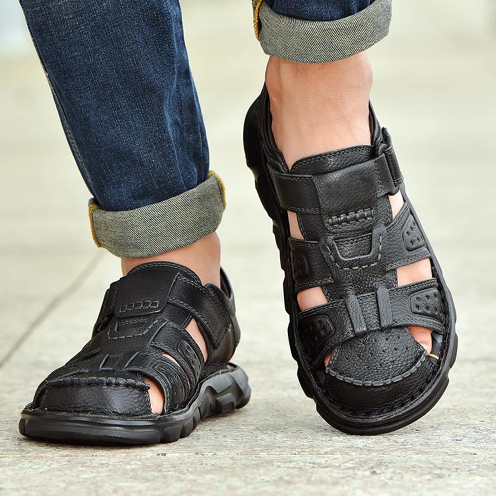 Sandali per diabetici da uomo, vacanze, sandali ergonomici con cinghie regolabili, vestibilità più ampia, cuscino spesso per viaggi, dita chiuse, passeggiate