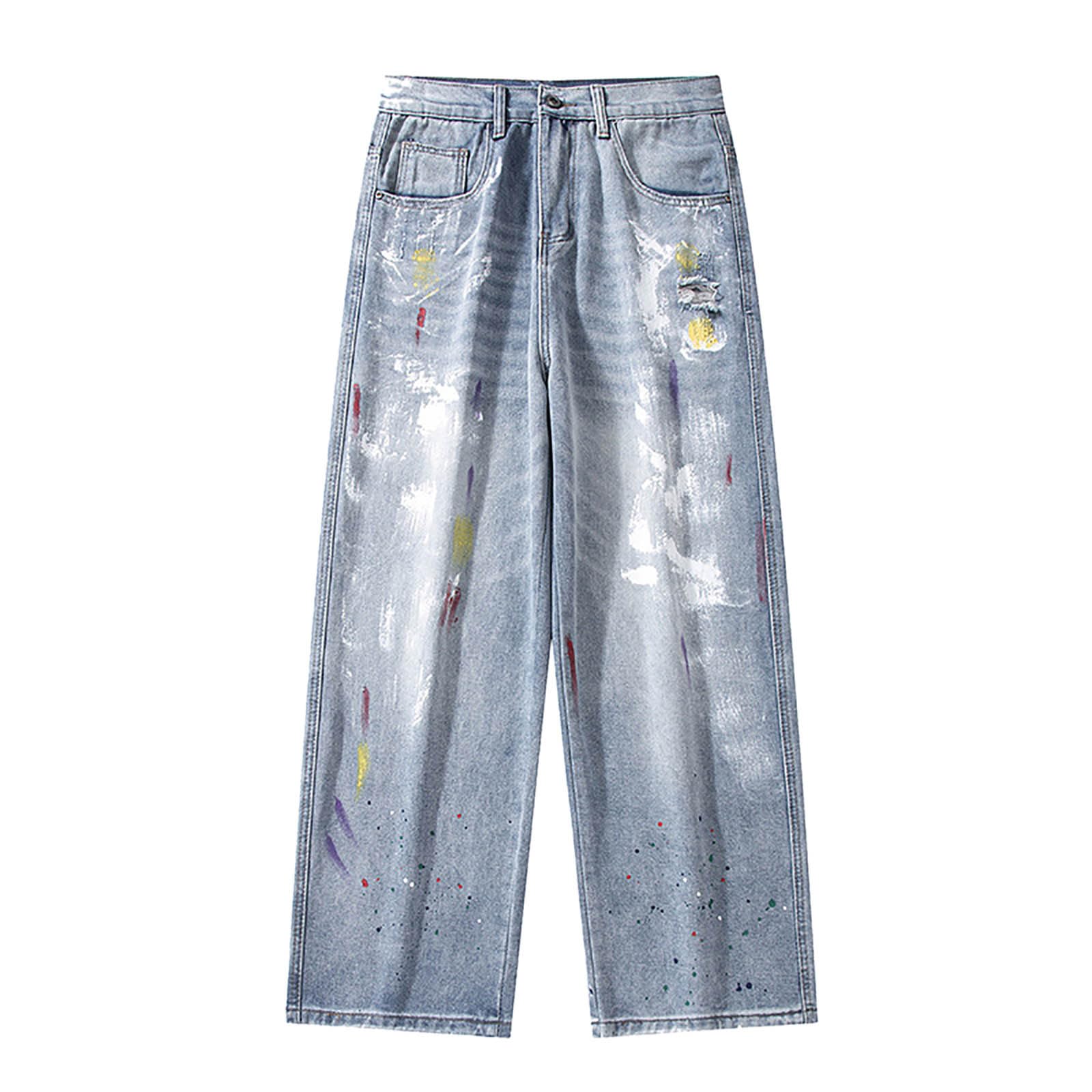 Generico Pantaloni Baggy Uomo Jeans Elefante Loose Zampa Larghi Moto Jins Slim Flare Invernali Fit Cargo Y2K Salopette Bootcut Balloon