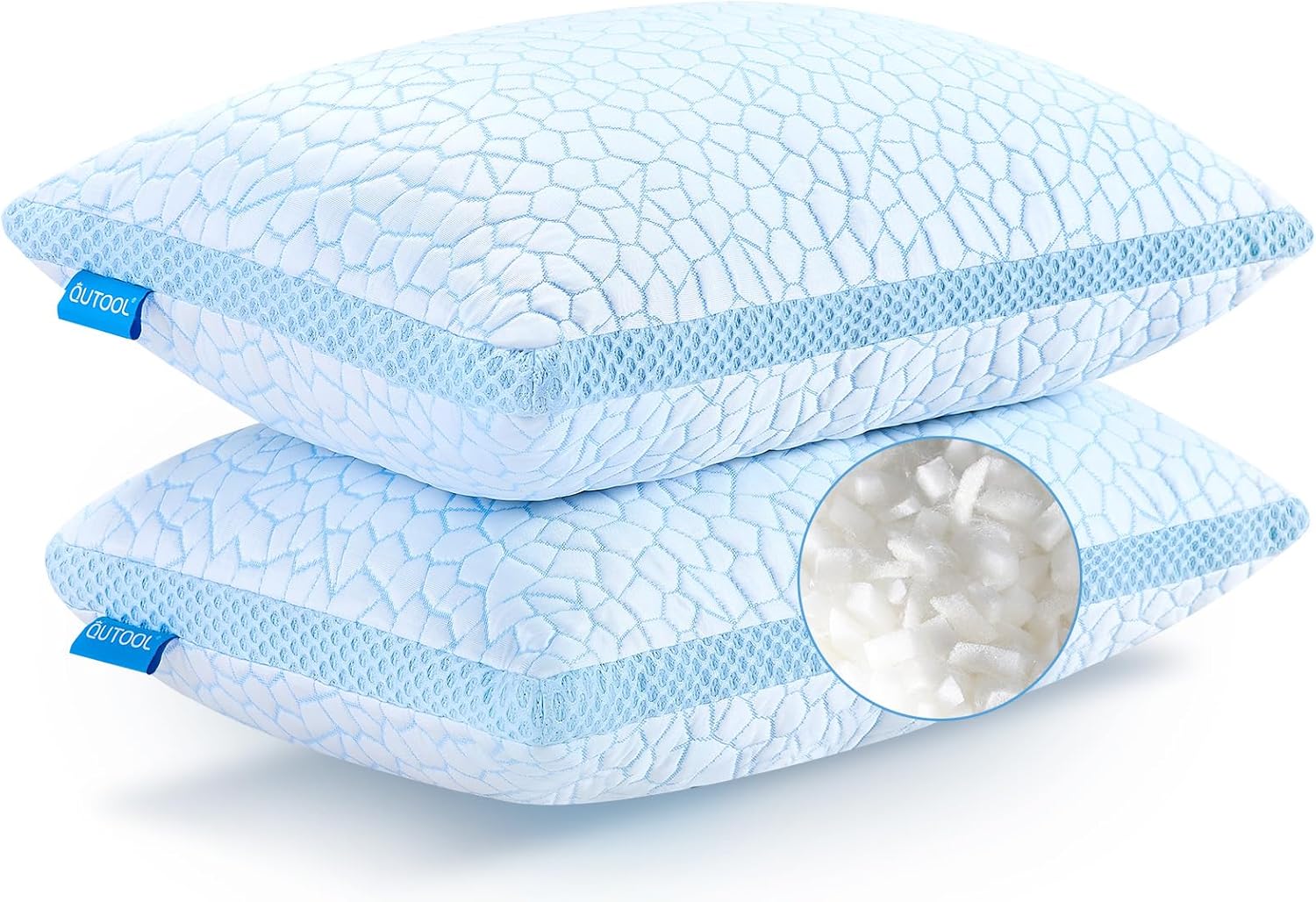 QUTOOL Shredded Memory Foam Pillow Standard Size Set of 2, Luxury Cooling Body Pillows for Adults