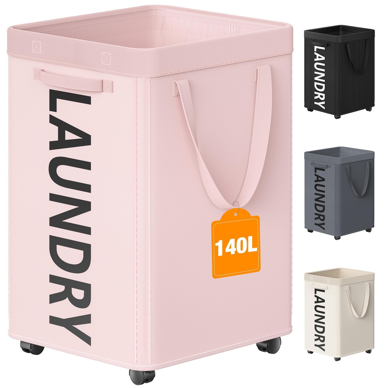 Optish 140L Extra Large Laundry Basket with Wheels and Removable Bag