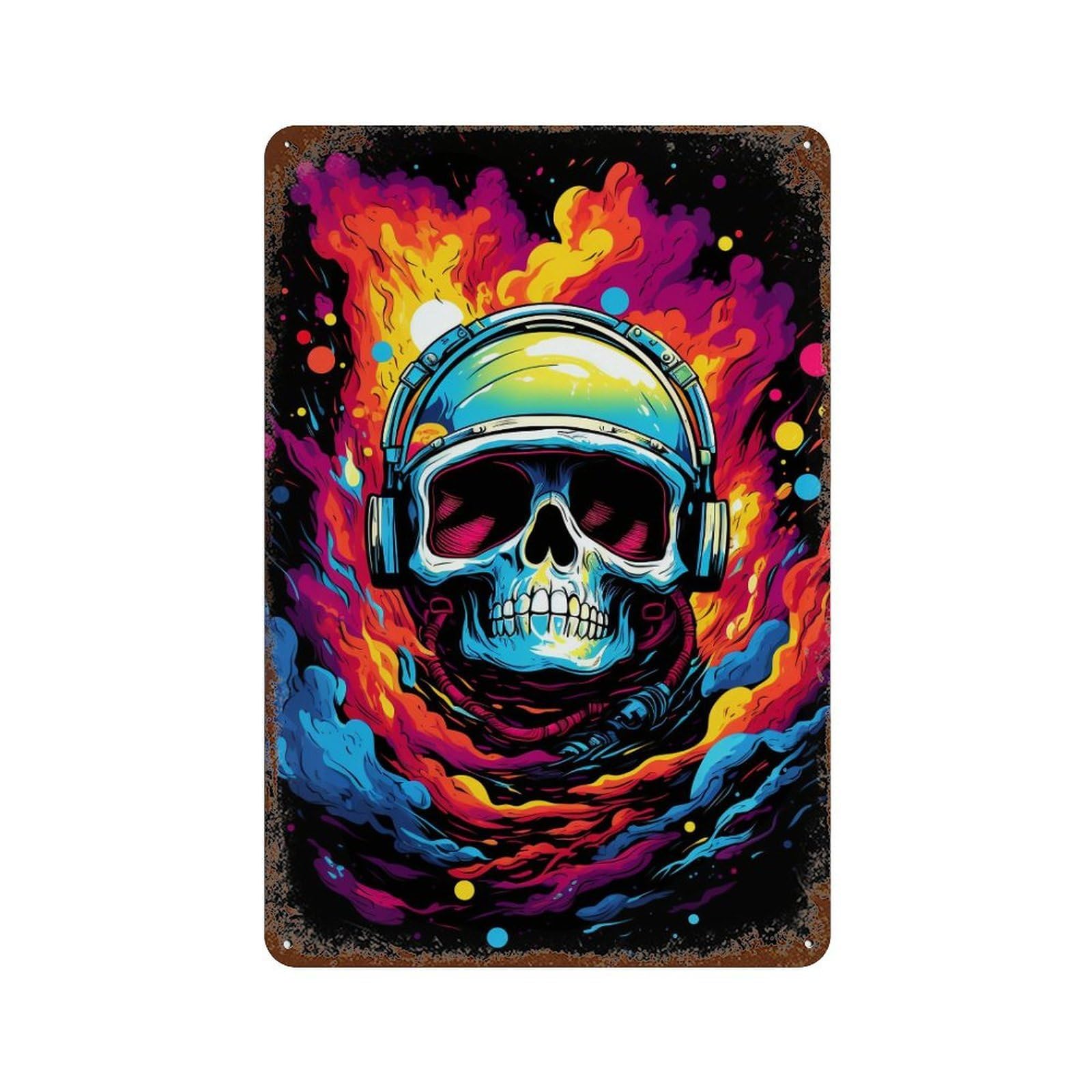 Colorful Skull Art Print Decorative Tin Sign 11.8"x7.9", Shabby Chic Decor for Garage, Pub Or Kitchen