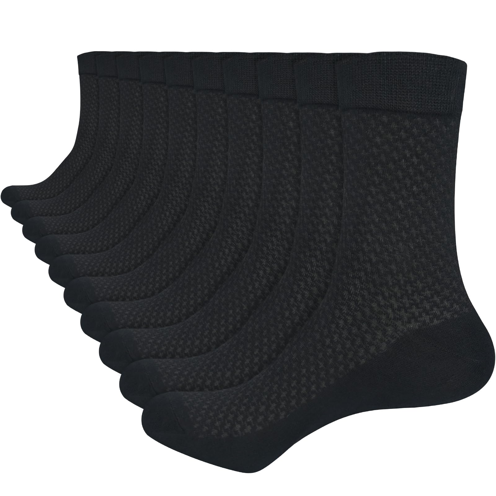 Ouhos Men's Black 6 Pairs Bamboo Socks, Breathable Mesh Crew, Moisture Wicking Dress Socks For Office, Size 6-12, White Blue