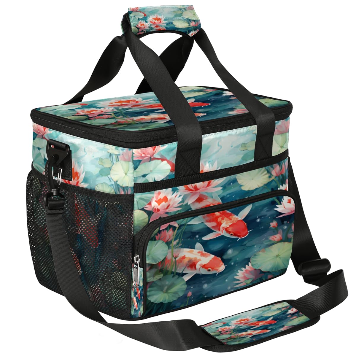 Lotus and Leaf Insulated Picnic Backpack Lunch Box for Women Men Picnic Basket Tote Lunch Bag Picnic Bag Portable Lunch Bags for Picnic, Beach, Work, Trip,Office, Camp Kois Carps Family