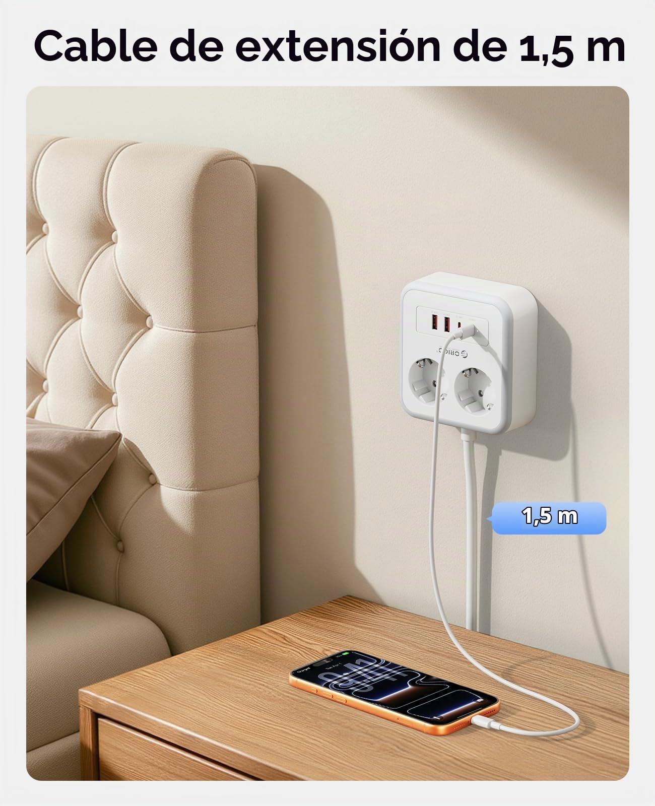 ORICO Regleta Enchufes USB C 20W PD, 2 Tomas AC y 4 USB, 1,5m, Blanco | Puertos 2xUSB-C y 2xUSB-A; base antideslizante 2500W; ideal para escritorio, teletrabajo y hogar organizado