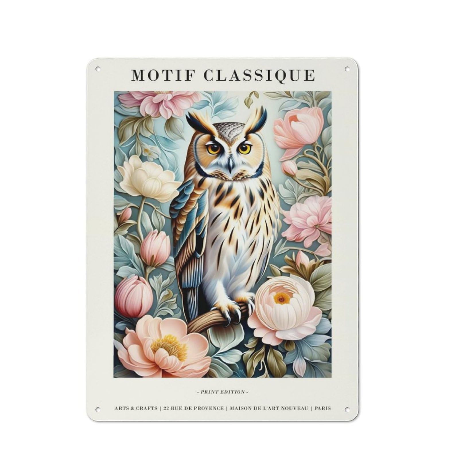 Junmoney Style-18 Tin Wall Plaque 40X30cm With Classic Luxury Owl Art For Workshop Wall, Housewarming Wall Decor For People Furnishing Workshop