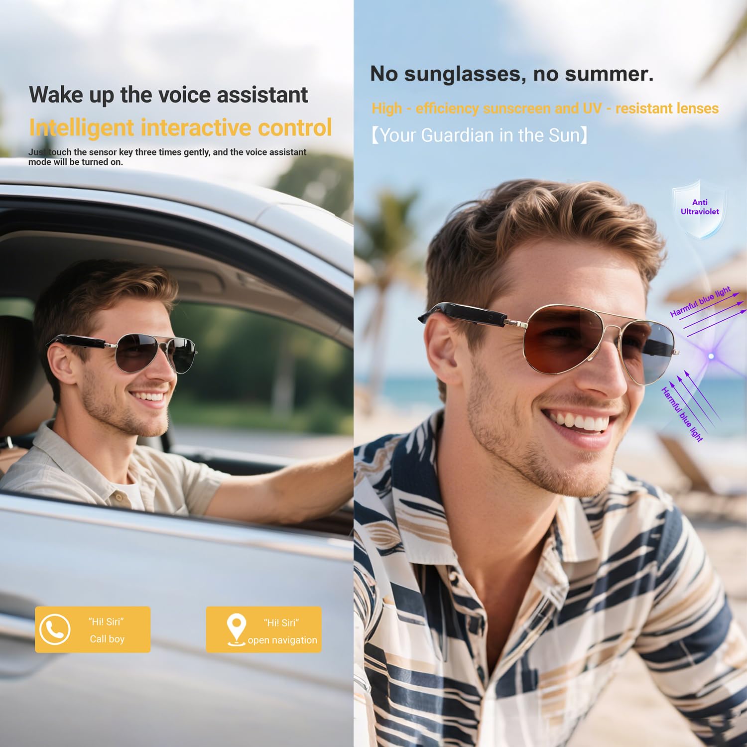 LONGLU Lunettes intelligentes, lunettes intelligentes AI avec application Hyper MZT – Traduction en temps réel de plus de 100 langues, photographie tactile, protection UV400 et Bluetooth 5.4 (marron)