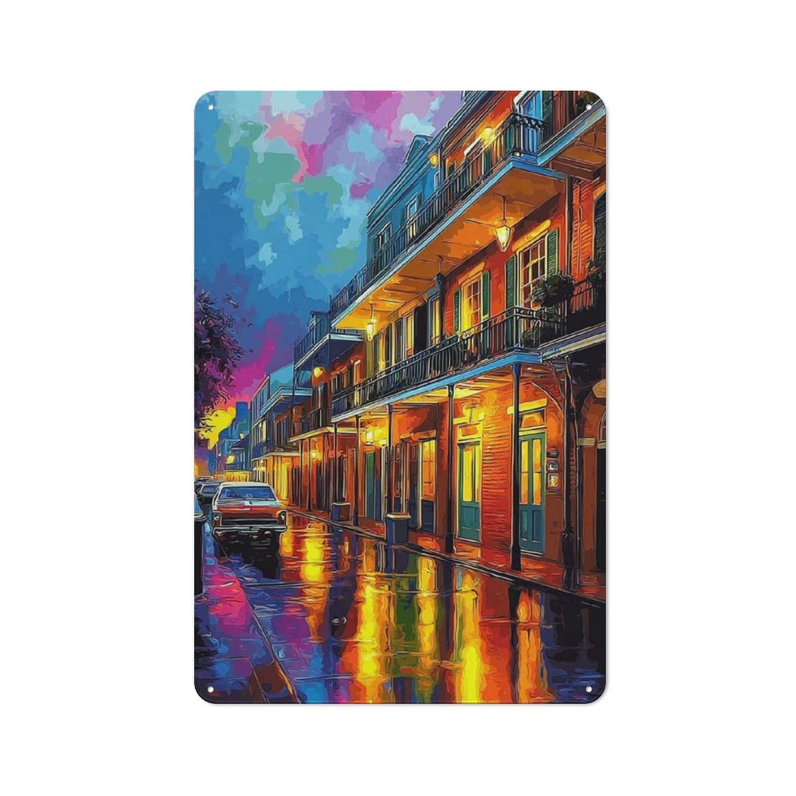 Junmoney Rainy Night In New Orleans -1 Understated Decorative Metal Sign 30X20cm Featuring Study Room Decor For Workspace, Cafe, Shop Or Desk Area