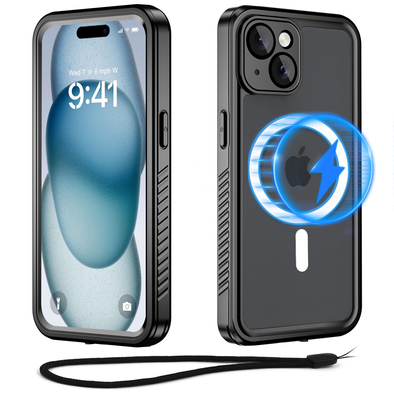 Unitedtime Designed for iPhone 15 Magnetic Case Waterproof with Built-in Screen Protector, [Compatible with MagSafe] Dustproof Heavy Duty Full Body