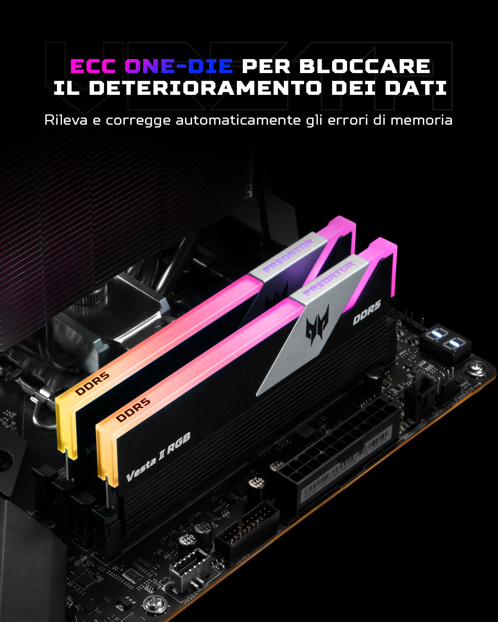 Acer Predator Vesta II DDR5 RGB 32GB (16GB x 2) 6000MHz CL36 - compatibile con Intel XMP 3.0 e AMD Expo - Memoria RAM per computer da gioco PC (Nero)
