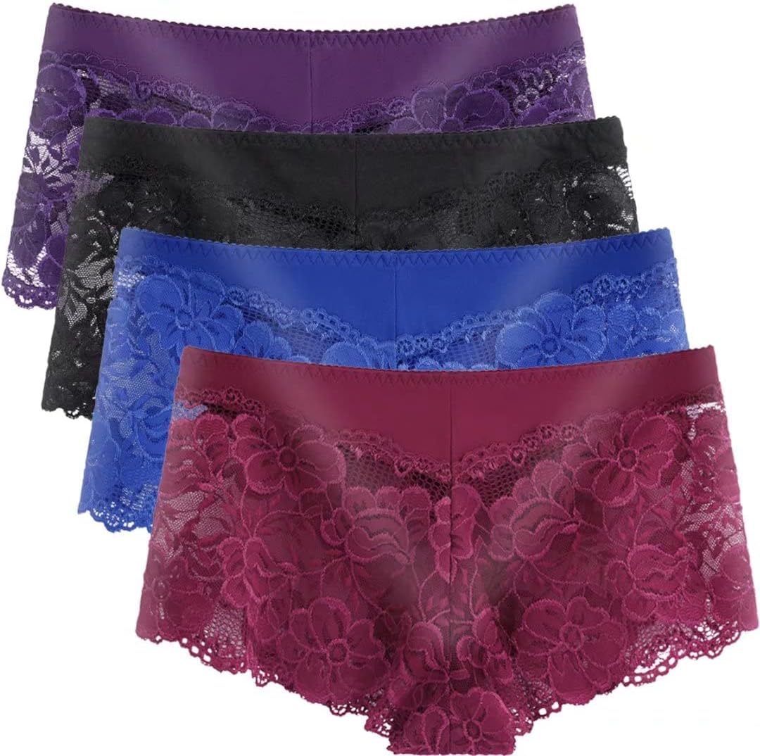 Women's Underwear Regular & Plus Size Panties Lace Boyshorts Hipster Panty Sexy Soft Cheeky Panties - Pack 3/4 /8