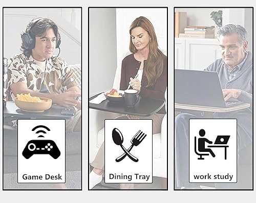 Miniatura 8 de Mesa giratoria de sofá blanca de 360 ), bandeja auxiliar de pie de 360 grados y altura ajustable, mesa giratoria para TV y portátil, mango