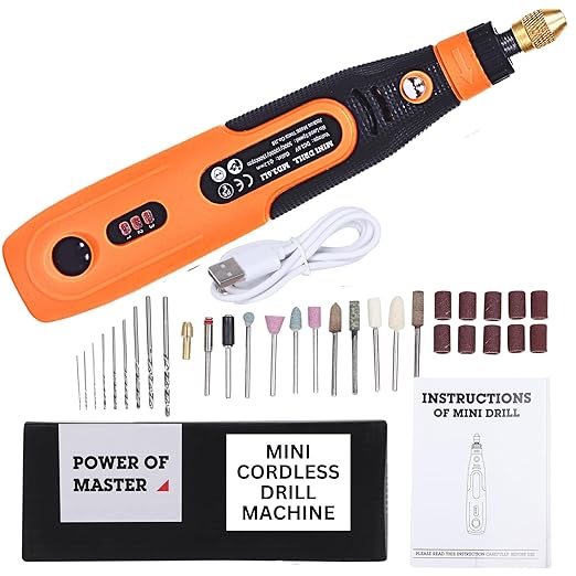 GLYNTIX Mini Cordless Drill Machine 32pcs Small Hand Rotary Tool with 3 Speeds, 900Ah USB Rechargeable Battery, Electric Drill with Powerful 3.6VMotor, Small Drill Machine - Perfect for Crafting & DIY