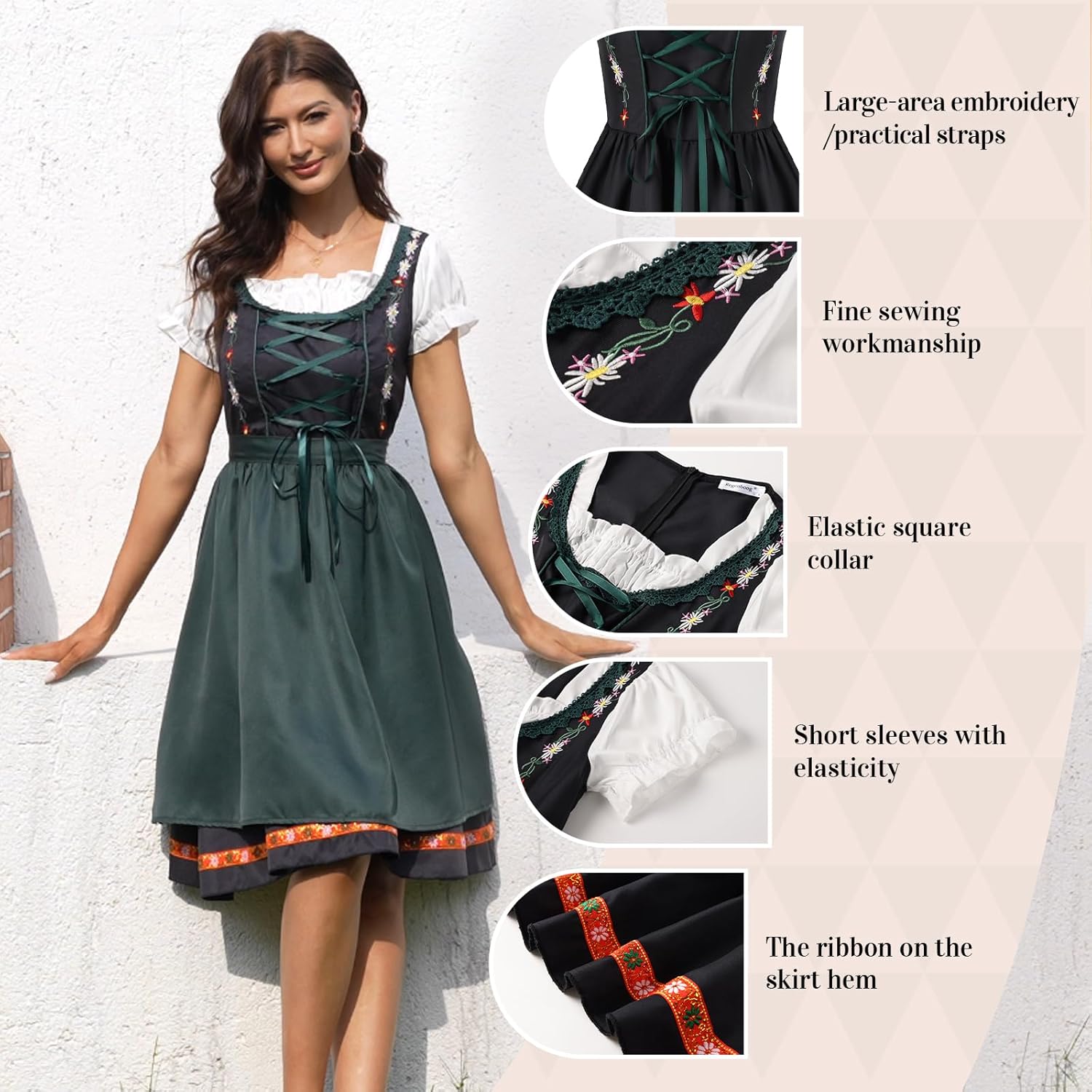 2Pcs Women Oktoberfest Costume,Bavarian Dirndl Dress Women with Apron,Beer Maid Outfit - Image 4