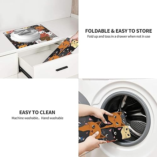 Miniatura 7 de Alfombrilla de secado de platos de gatos divertidos y coloridos para encimeras de 18 x 16 pulgadas almohadilla protectora para escurridor de platos