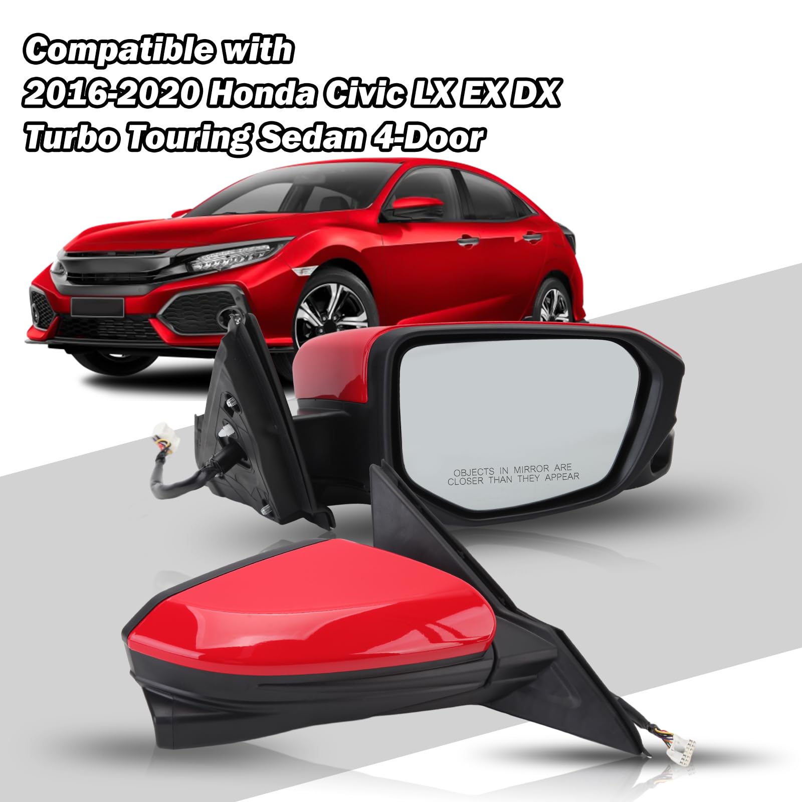 Red Power Heated Mirror W/Camera – Passenger Side – Fits 2016-2020 Honda Civic Sedan