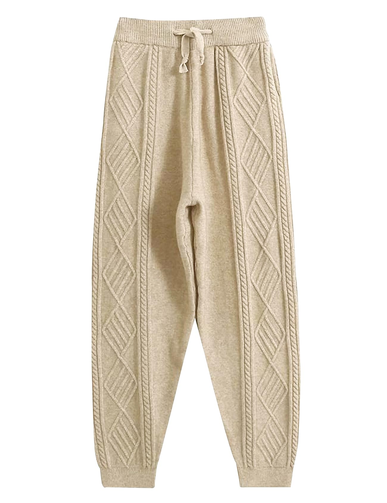 Gihuo Women s Cable Knit Sweater Pants Long Harem Joggers with Elastic Waist