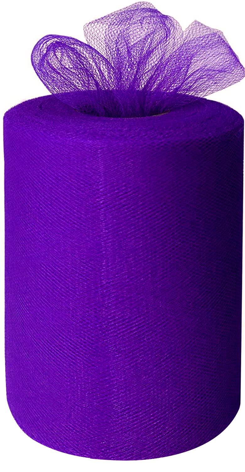 Purple Tulle Fabric Roll 6 Inch X 300 FT (100 Yards) Matte Tulle Ribbon Netting Mesh Spool for DIY Tutu Skirt Wedding Bow Gift Wrapping Baby Shower Party Decorations, Lightweight & Washable