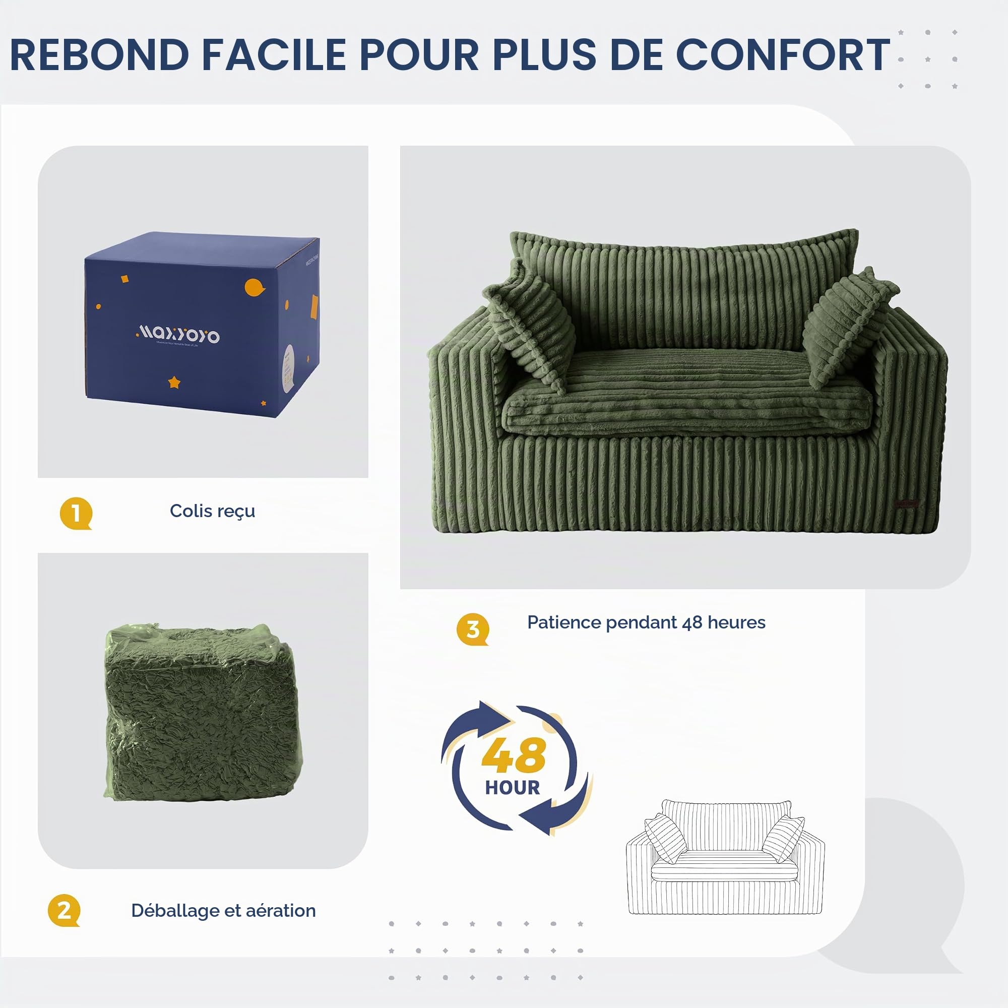 MAXYOYO Canapé 2 Places, Boneless Canapé Contemporain Confortable Assise Profonde pour Deux Personnes sans Assemblage Requis, pour Salon, Appartement, Petit Canapé