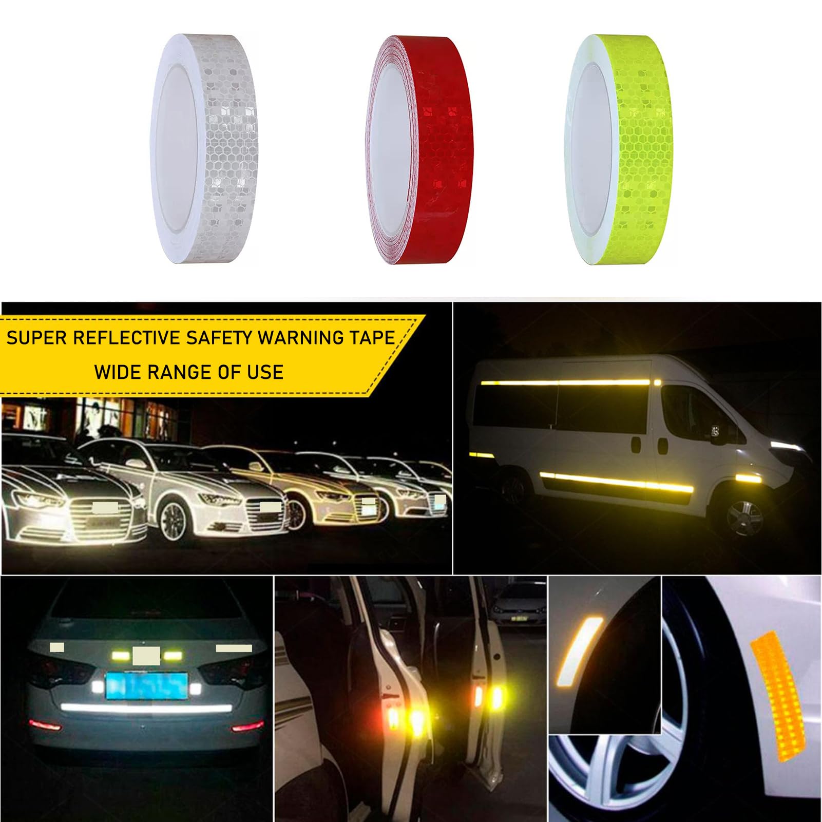 Cinta Reflectante, 3 Rollos de 3 cm × 10 m, Tiras Adhesivas reflectoras de Seguridad for Exteriores, Cinta Fluorescente Adhesiva Impermeable de Advertencia de Seguridad.