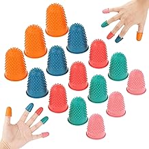 Pack of 15 Rubber Fingertips, Rubber Thimbles Silicone Finger Protection Finger Caps Counting Finger Cushion Grips Reusable for Money Counting Writing Sorting Hot Glue Sheet Turner Sports Games 5 Sizes