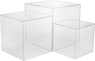 Red Co. Crystal Clear Acrylic Cube Display Nesting Riser Stands with Hollow Bottoms | Transparent - 3-Pack
