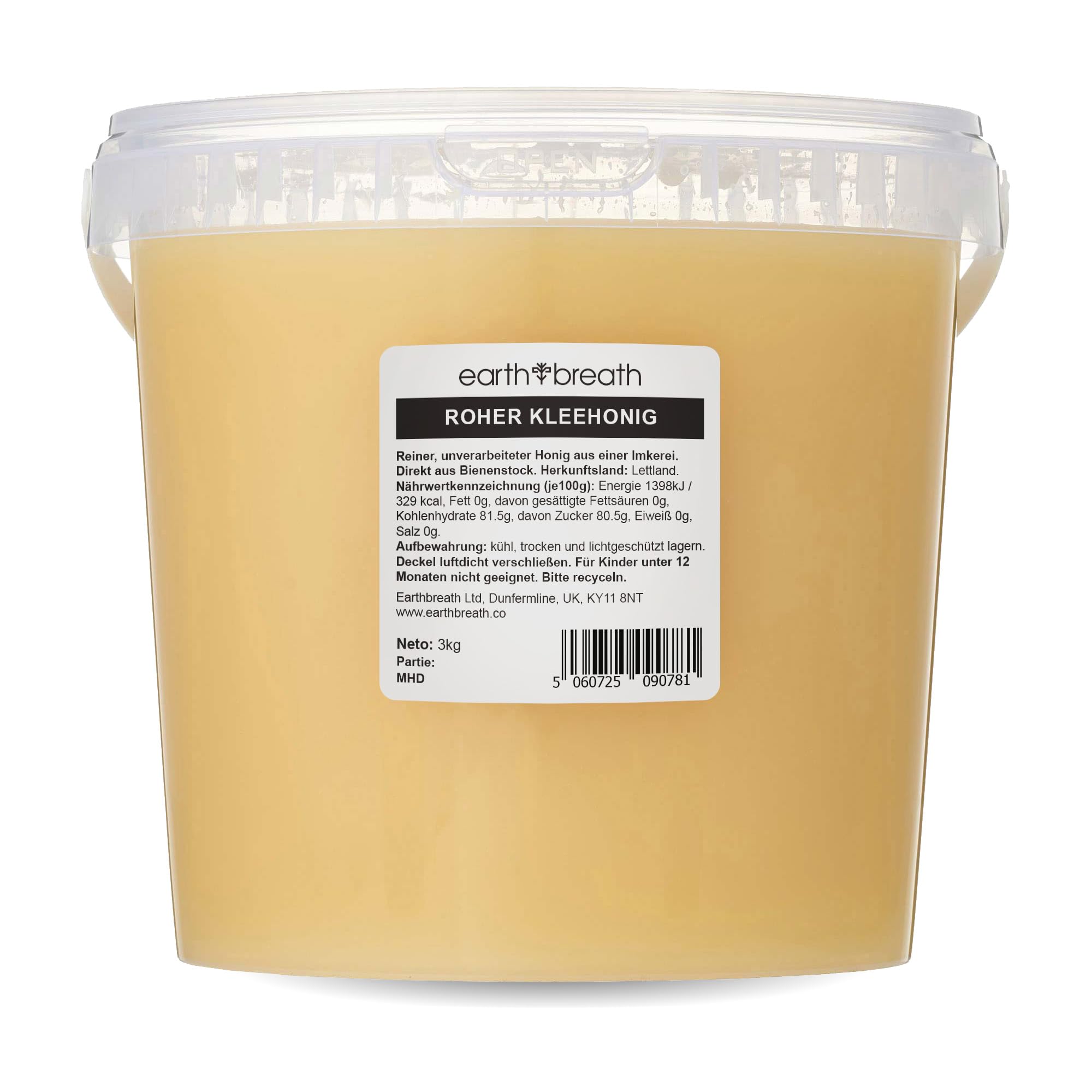 Earthbreath Clover Rohhonig - 3kg - Rein, Unpasteurisiert und ungefiltert - Natürlicher Süßstoff zum Kochen, Kaffee, Tee, Saft, Getränke, Lebensmittel