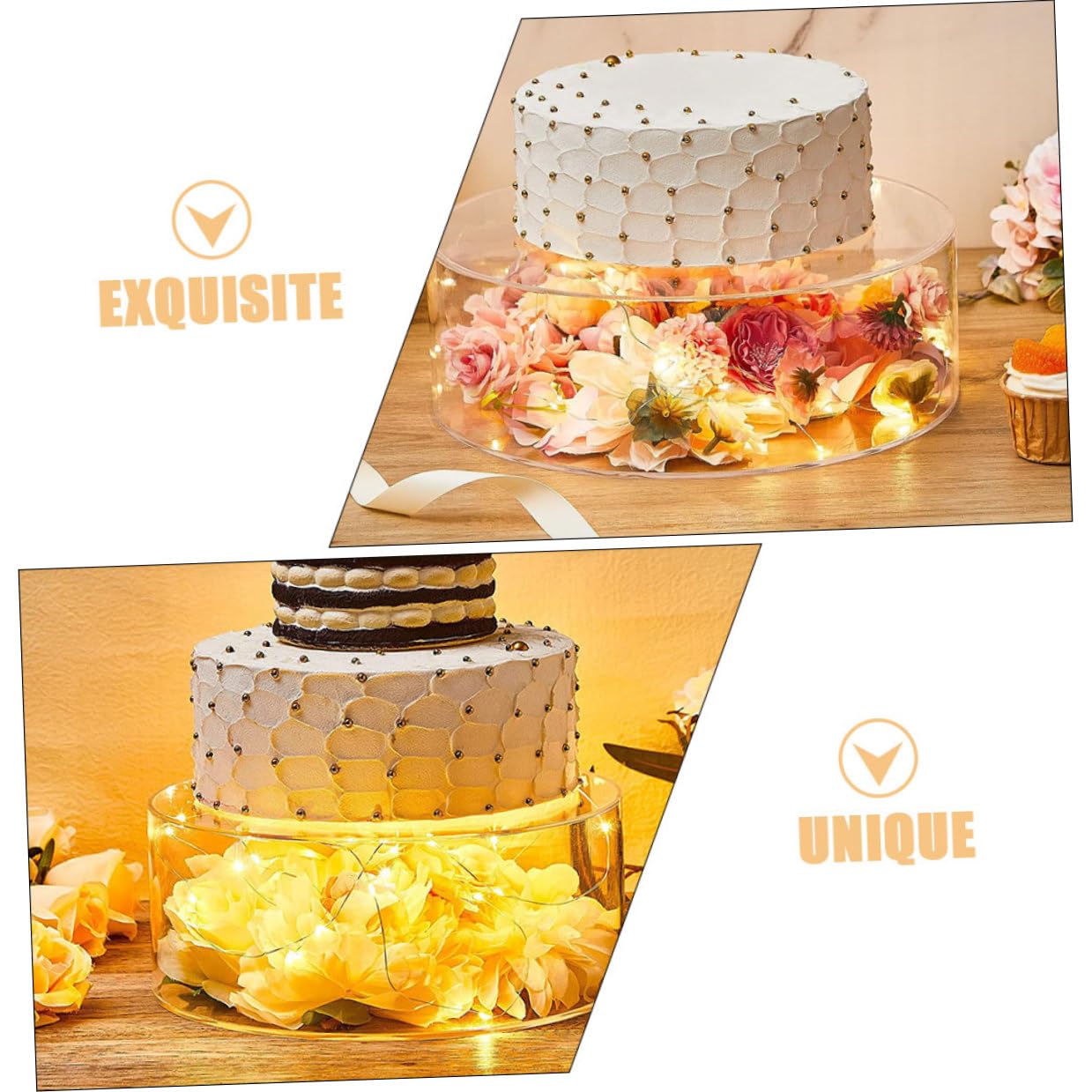 Alzate per Torte in Acrilico Trasparente, Set da 2 Pezzi Rotondi Piccoli Riempibili, Supporto per Cupcake e Dolci da Buffet per Feste, Matrimoni e Compleanni